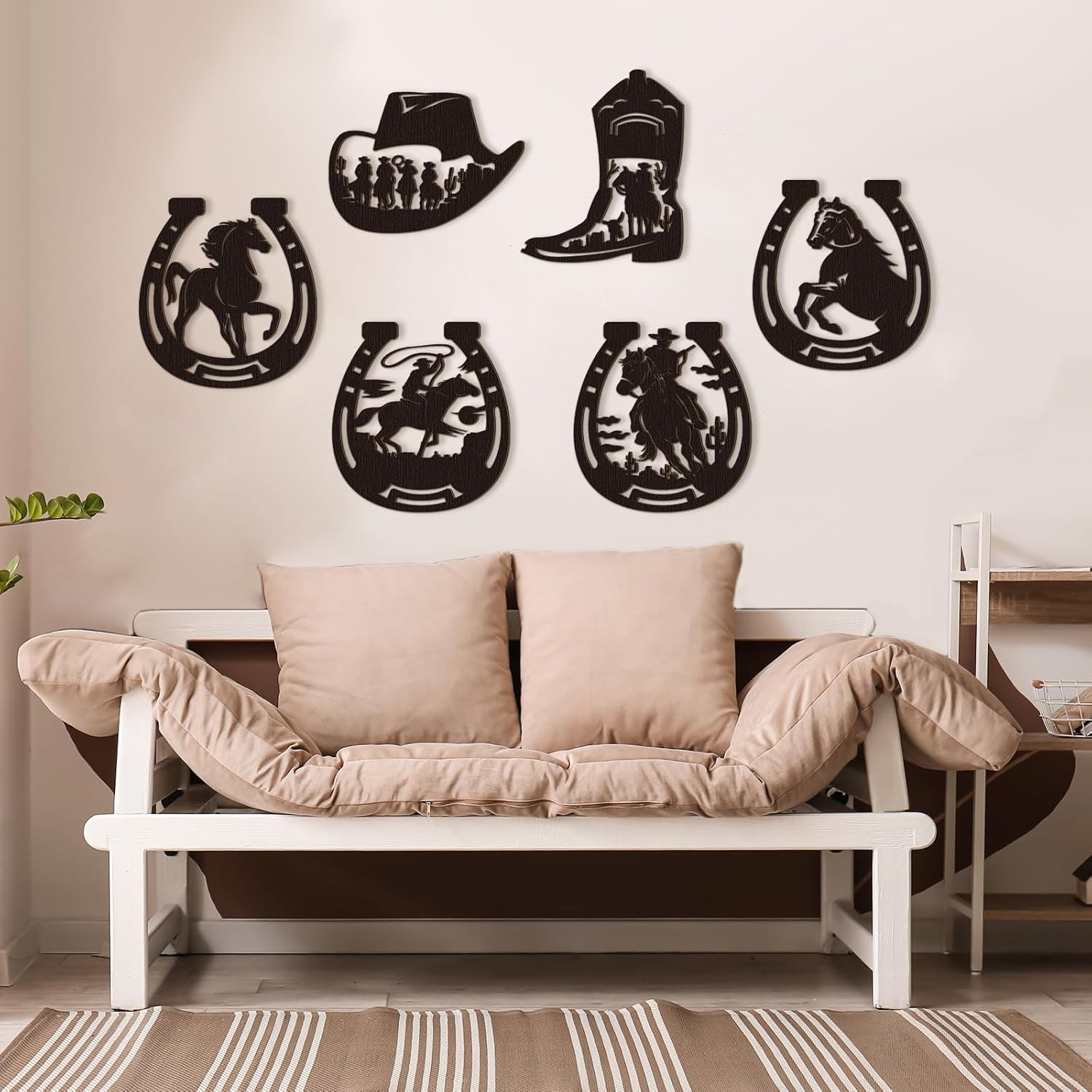 Therwen 6 Pcs Western Wall Decor Wood Art Set