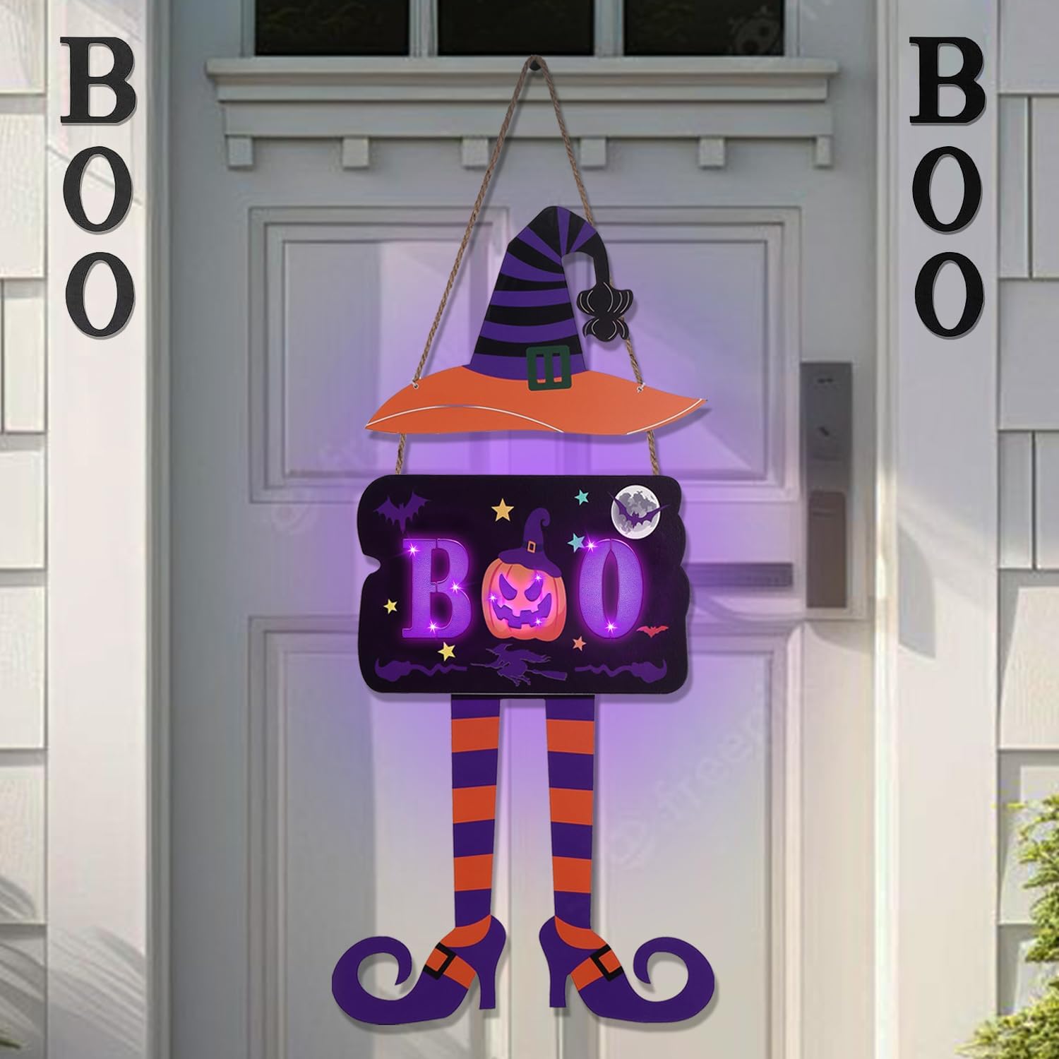 Halloween Witch Door Decorations with Timer Light