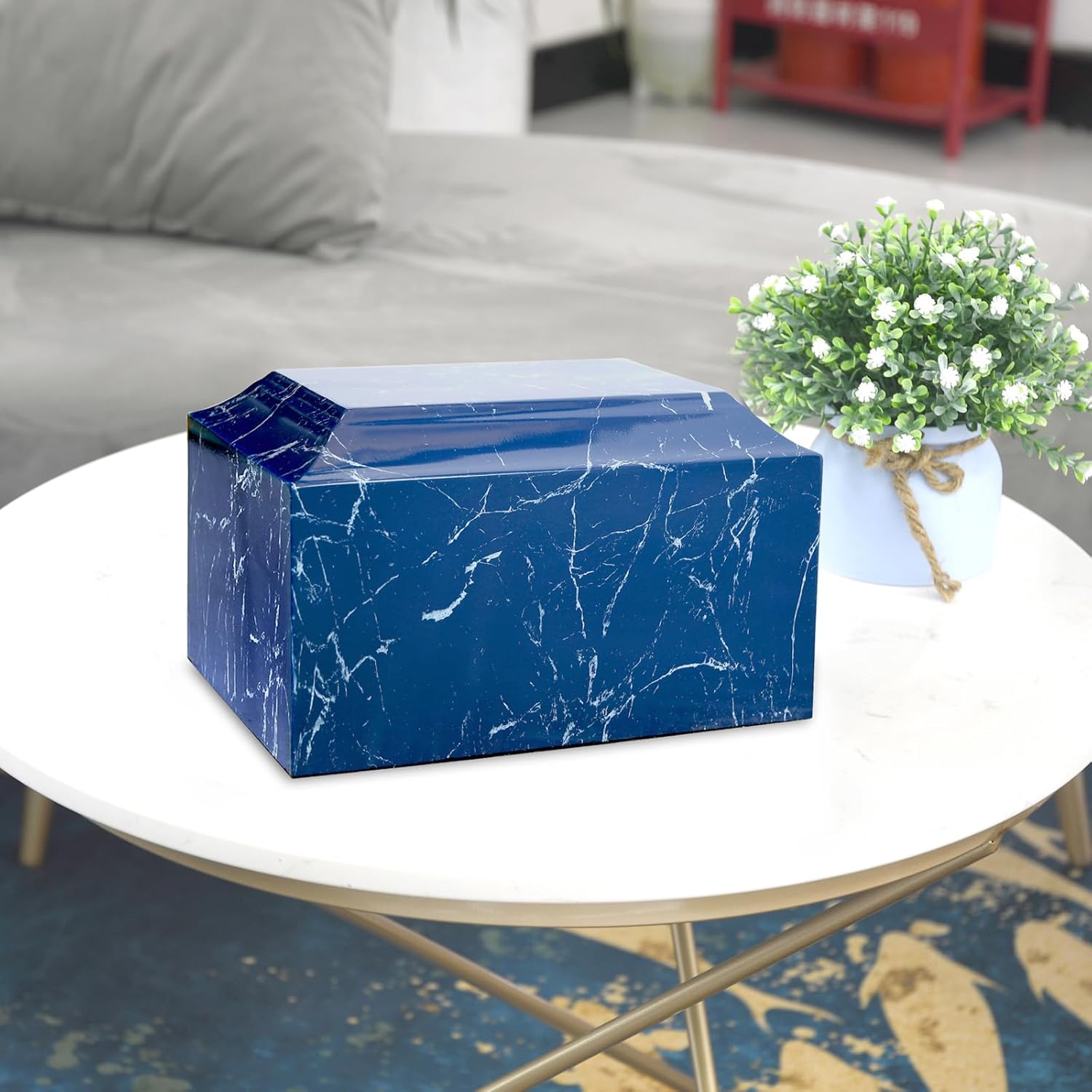 MAKEYS Blue Classic Cultured Marble Urn for Human Ashes
