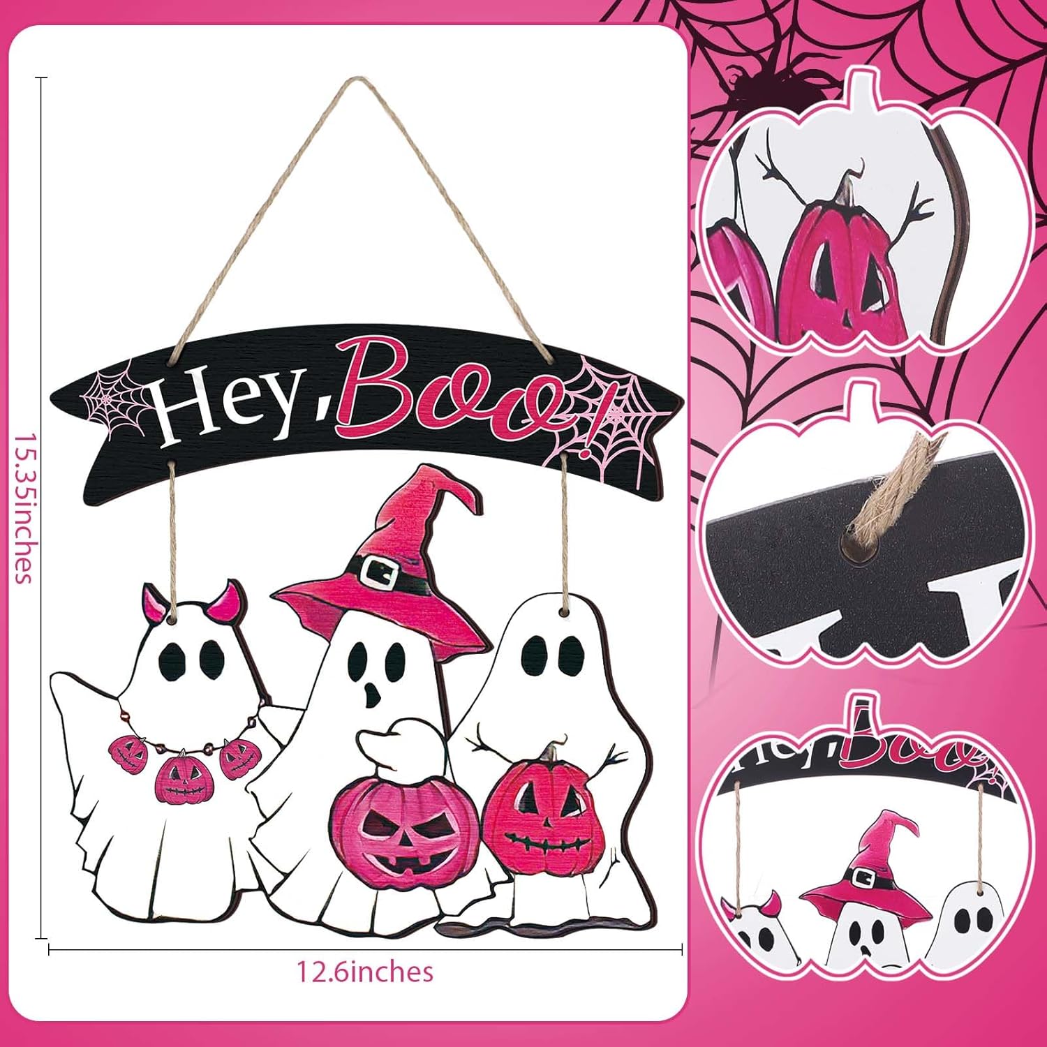 Kigley Halloween Wooden Door Decor Set with 3 Signs