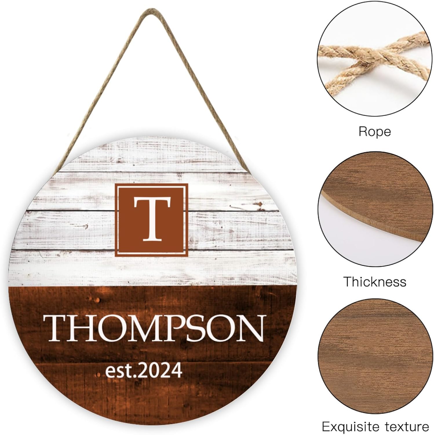 Rustic Personalized Family Name and Date Round Wood Sign