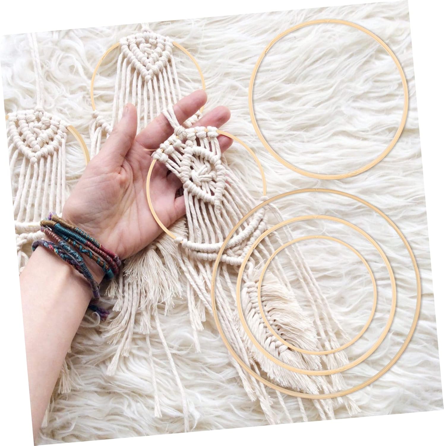 IMIKEYA Bamboo Dream Catcher Hoops 12 Craft Rings Wall Decor