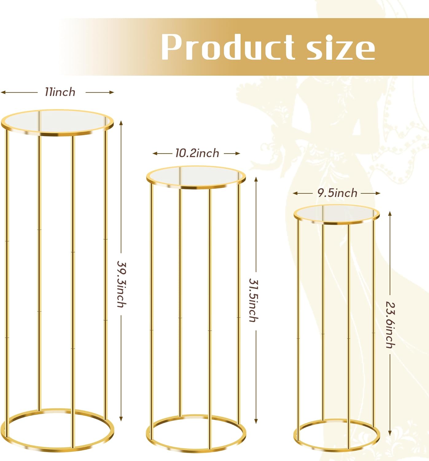 3PCS Gold Metal Cylinder Pedestal Stands For Party Decor