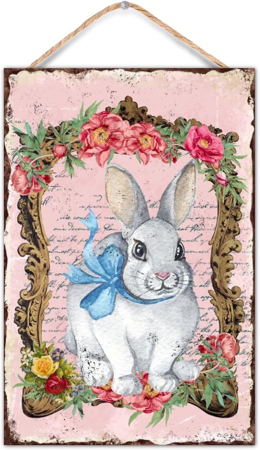 Easter Bunny Rabbit Welcome Sign Front Door Decor