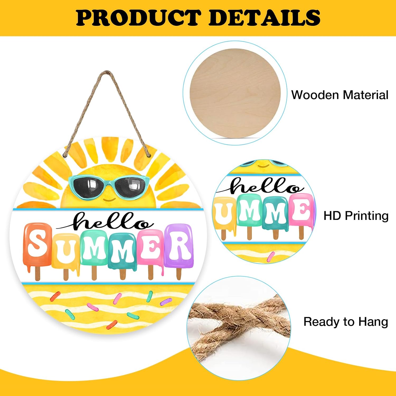 Hello Summer Sun Popsicle Sunglasses Door Sign