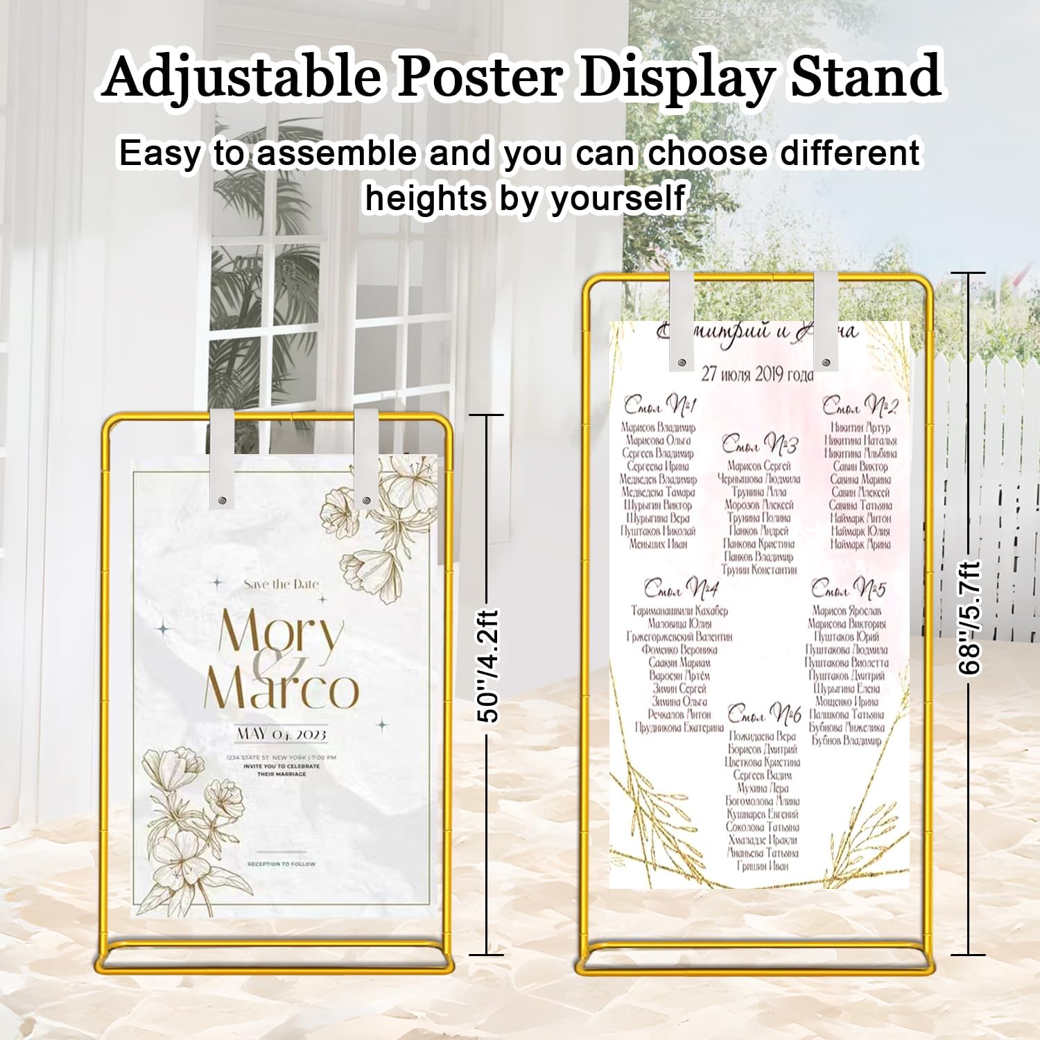 Wedding Welcome Sign Stand - Adjustable Gold Easel for Events