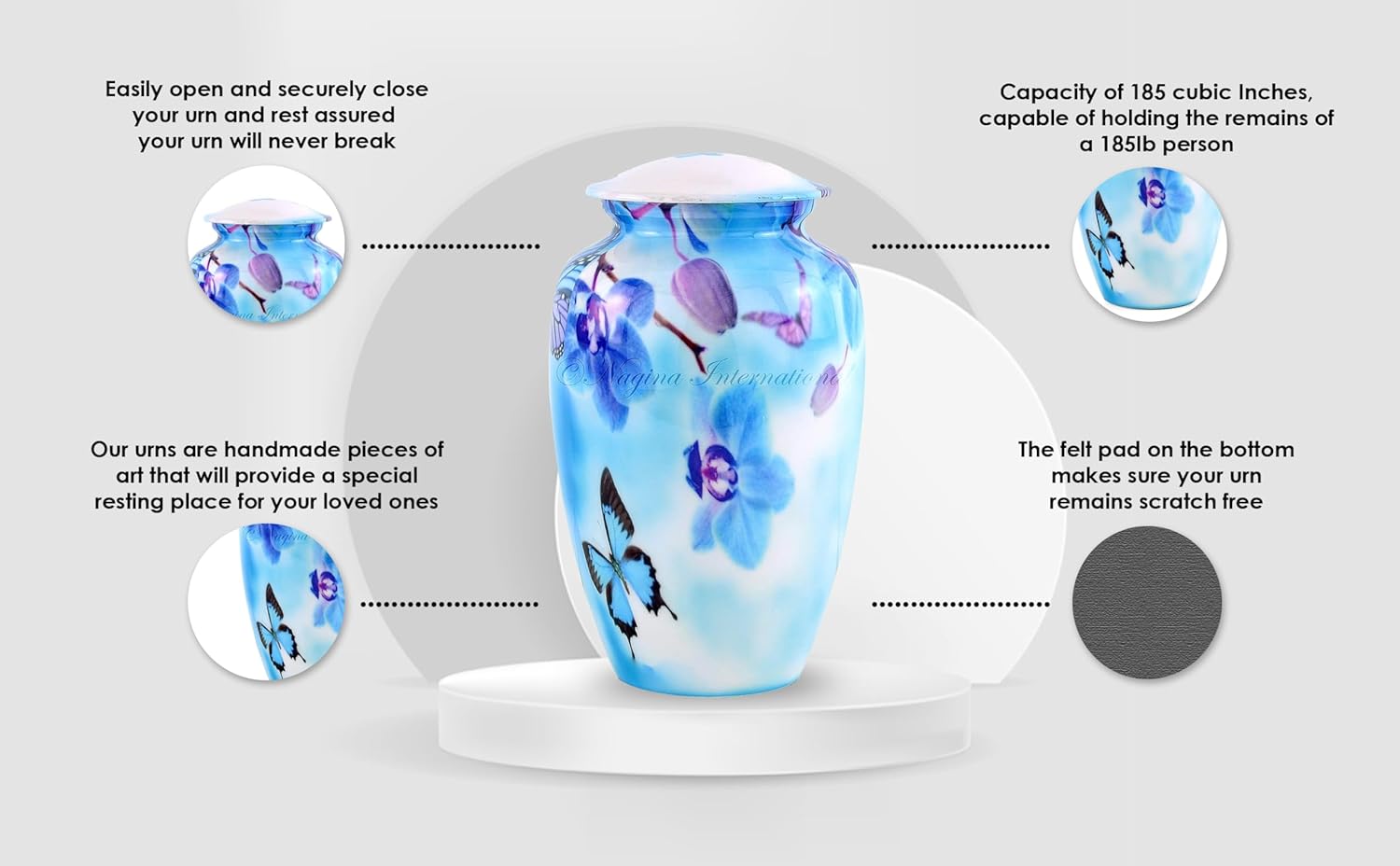 10 Inch Large Metal Classic Orchid Blue Urn