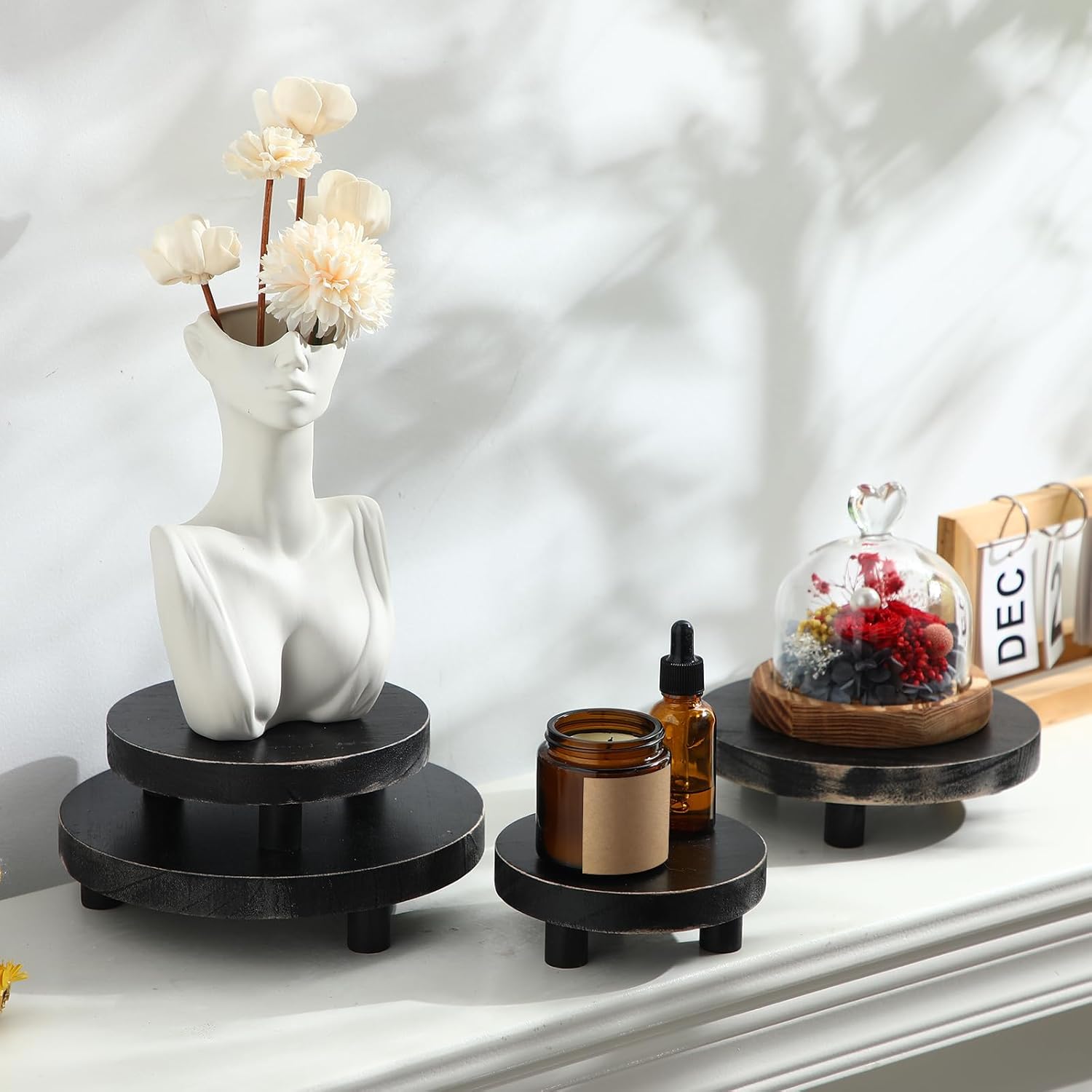Geetery 4 Pcs Round Wooden Risers for Decor Display