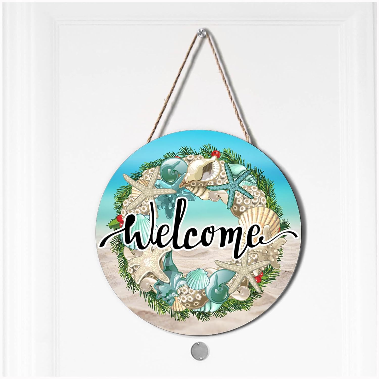 Rustic Sea Shells Welcome Wreath Door Sign