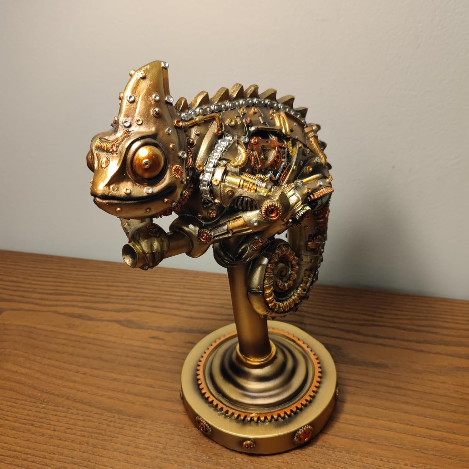 Steampunk Lizard Chameleon Statue Hand Painted Resin Collectible Figurine