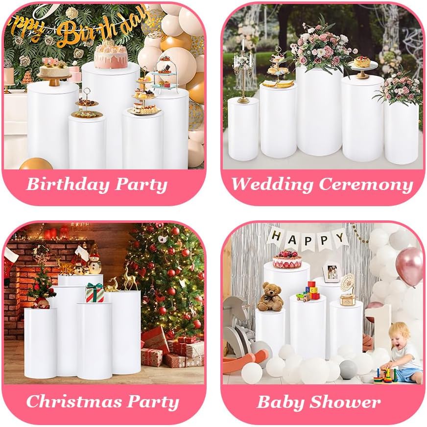 Vincidern 5PCS White Cylinder Pedestal Stand for Events