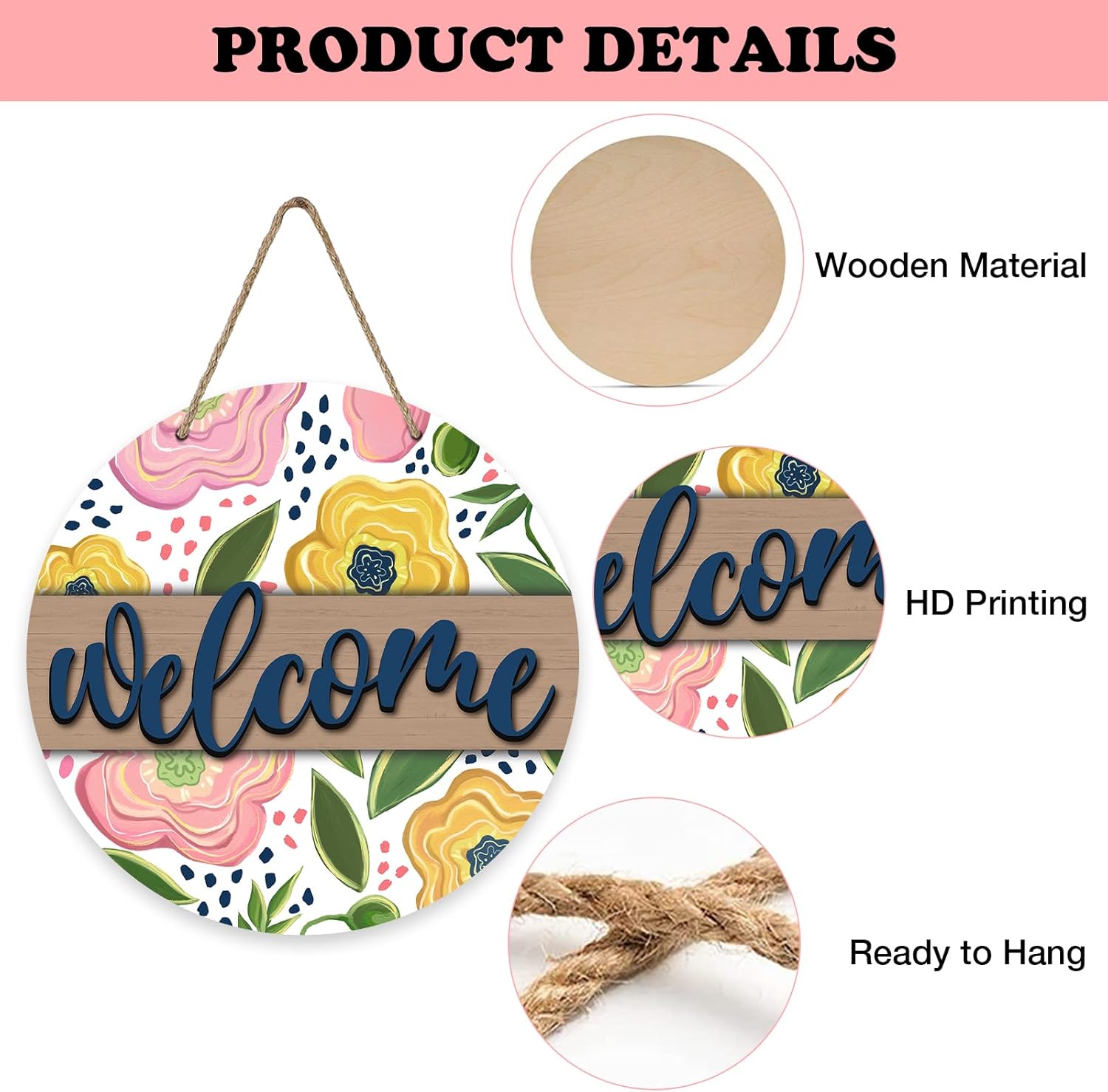 Welcome Spring Summer Flower Front Door Sign