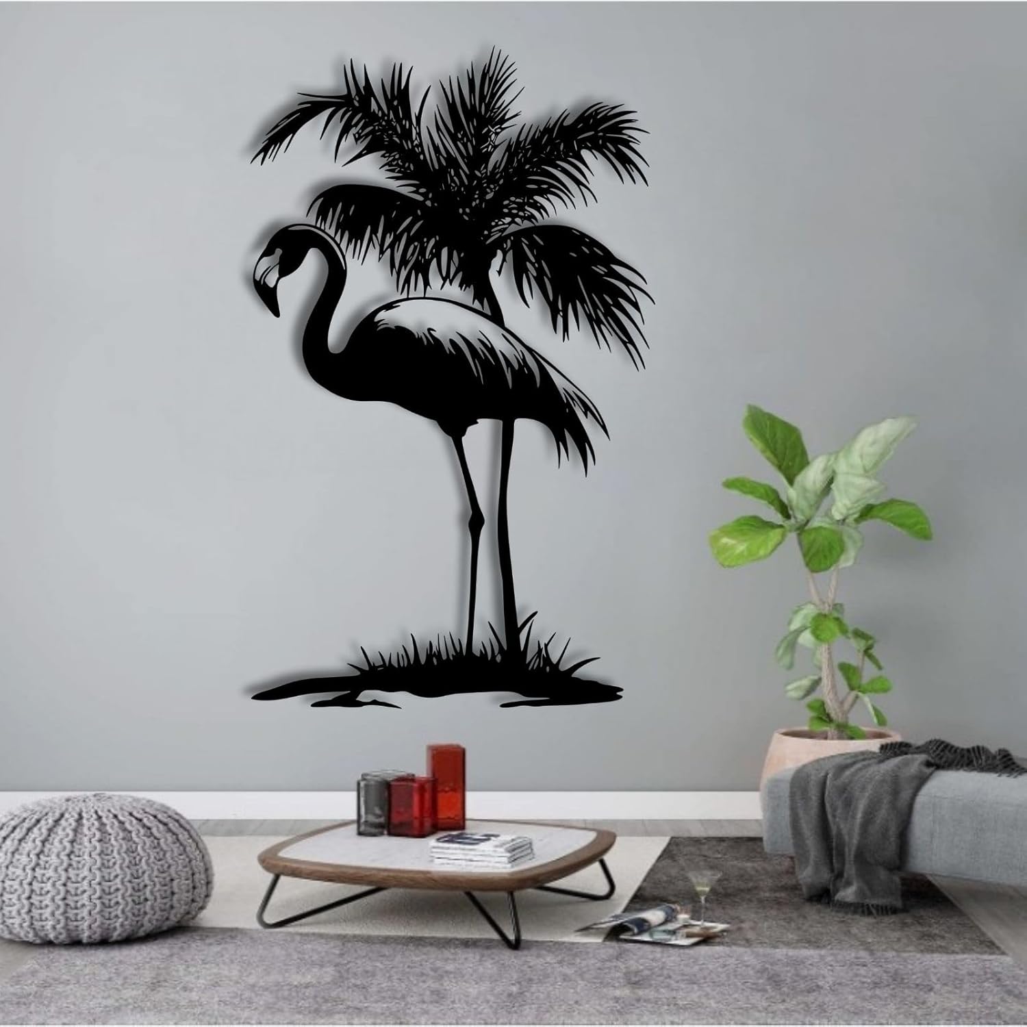 KingGenius Flamingo Wall Sculpture Silver 18x30 Inch