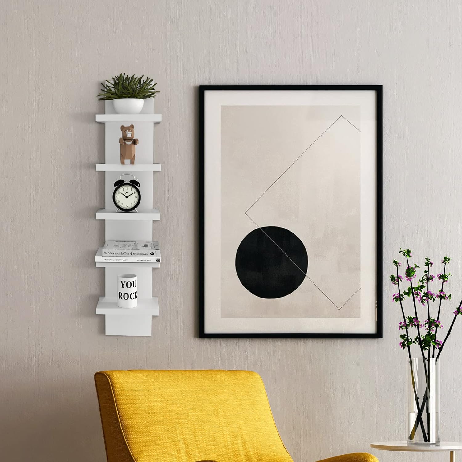 5 Tier Wall Shelf Unit White Vertical Floating Shelf 55