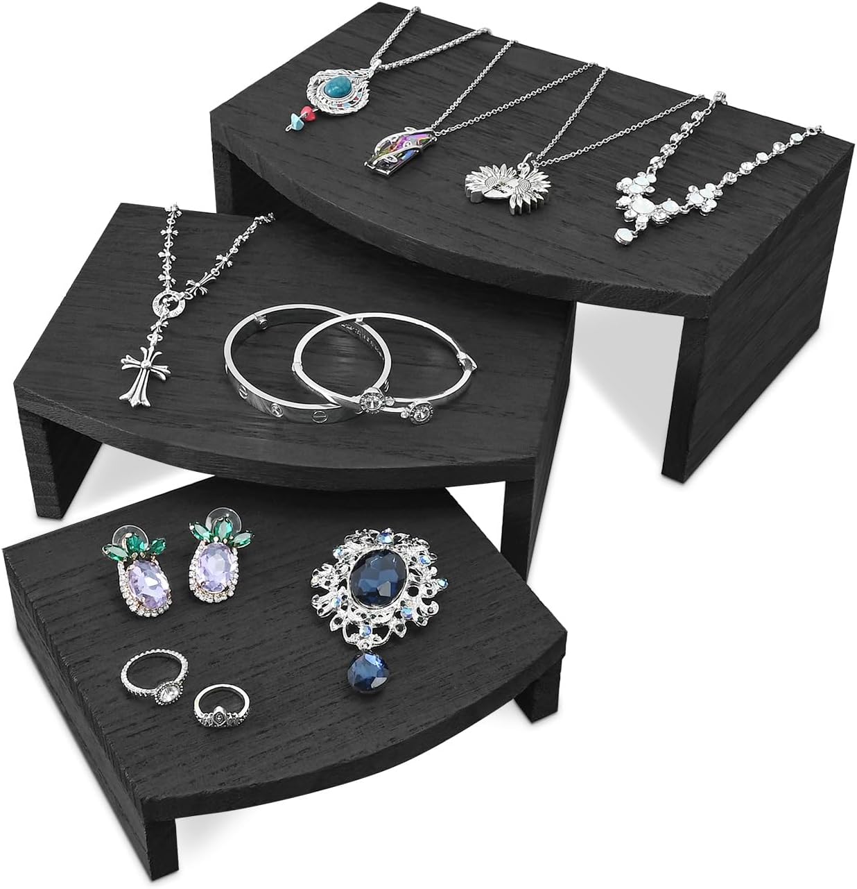 MOOCA 3-Piece Wooden Jewelry Display Risers - Black