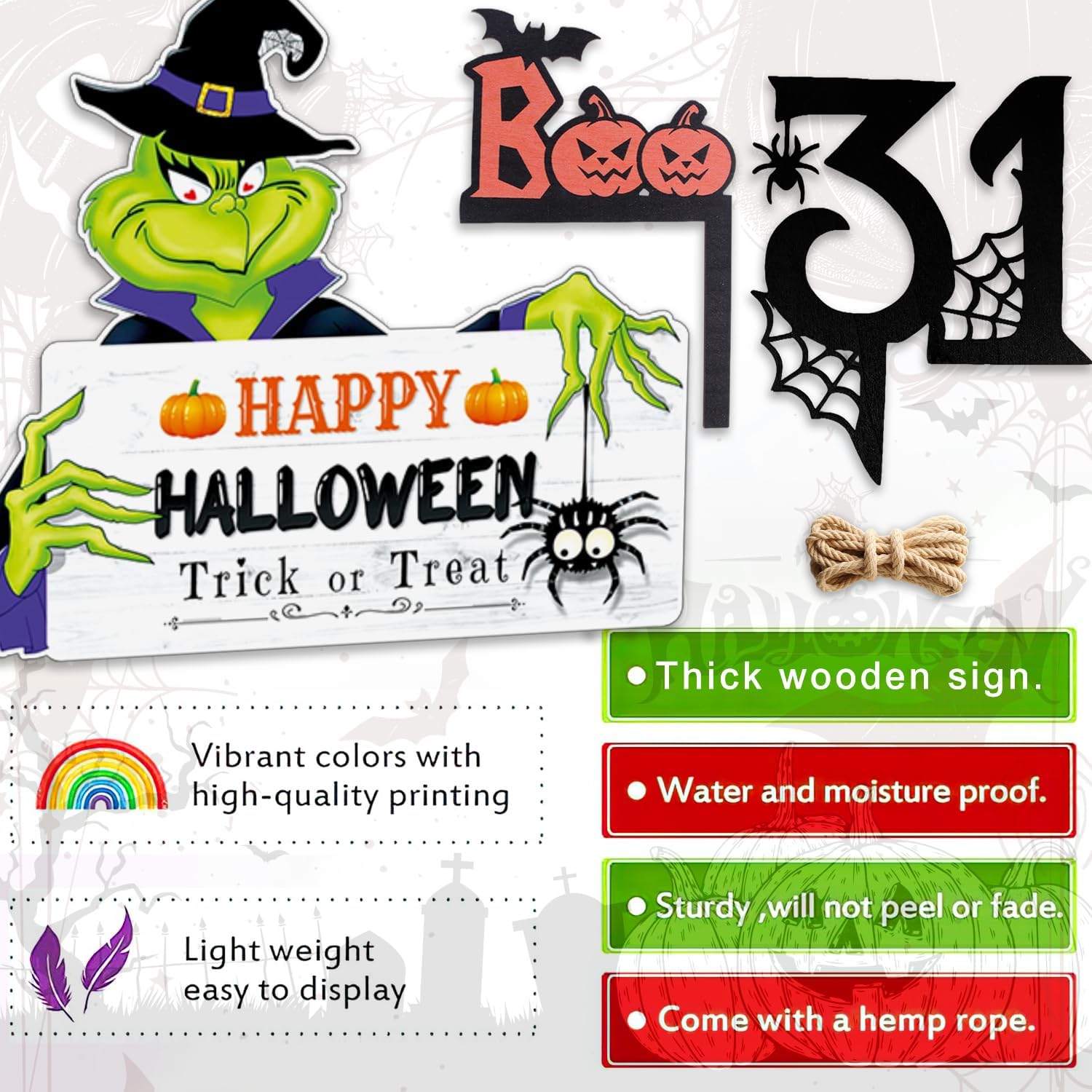 3PC Wooden Halloween Signs Front Door Wreath Decor