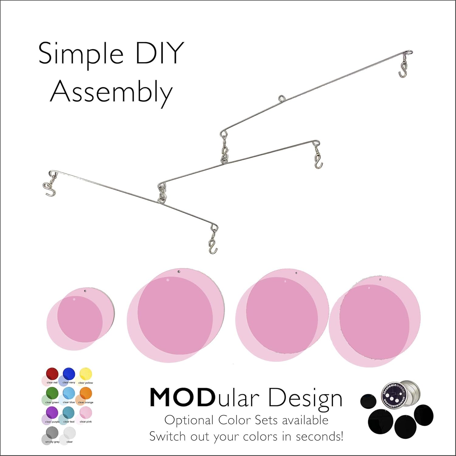 Charming Clear Pink Kinetic Mobile - Mid Century Modern Decor