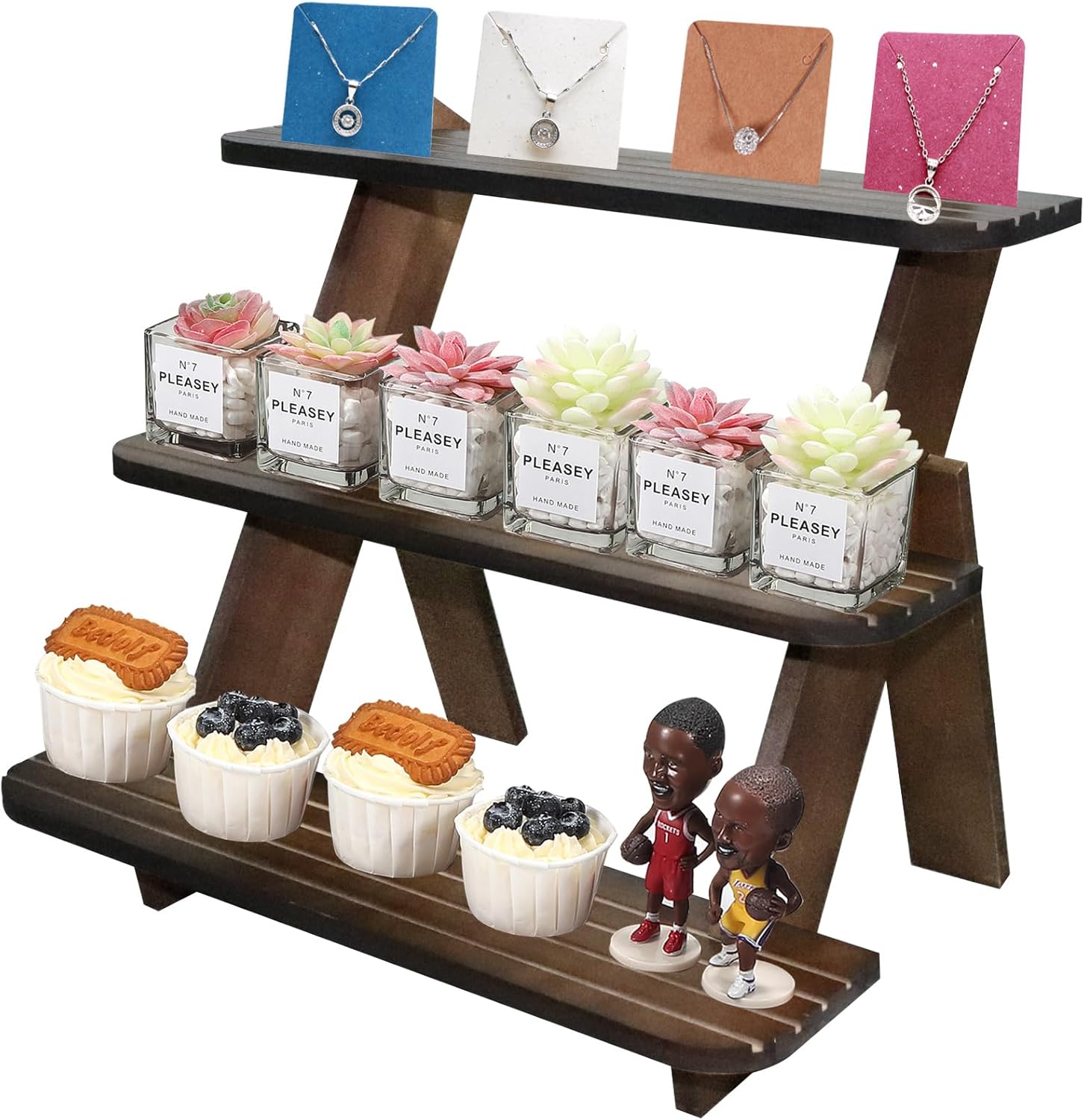 Wooden Display Riser 3-Tier Earring Ring Holder Stand