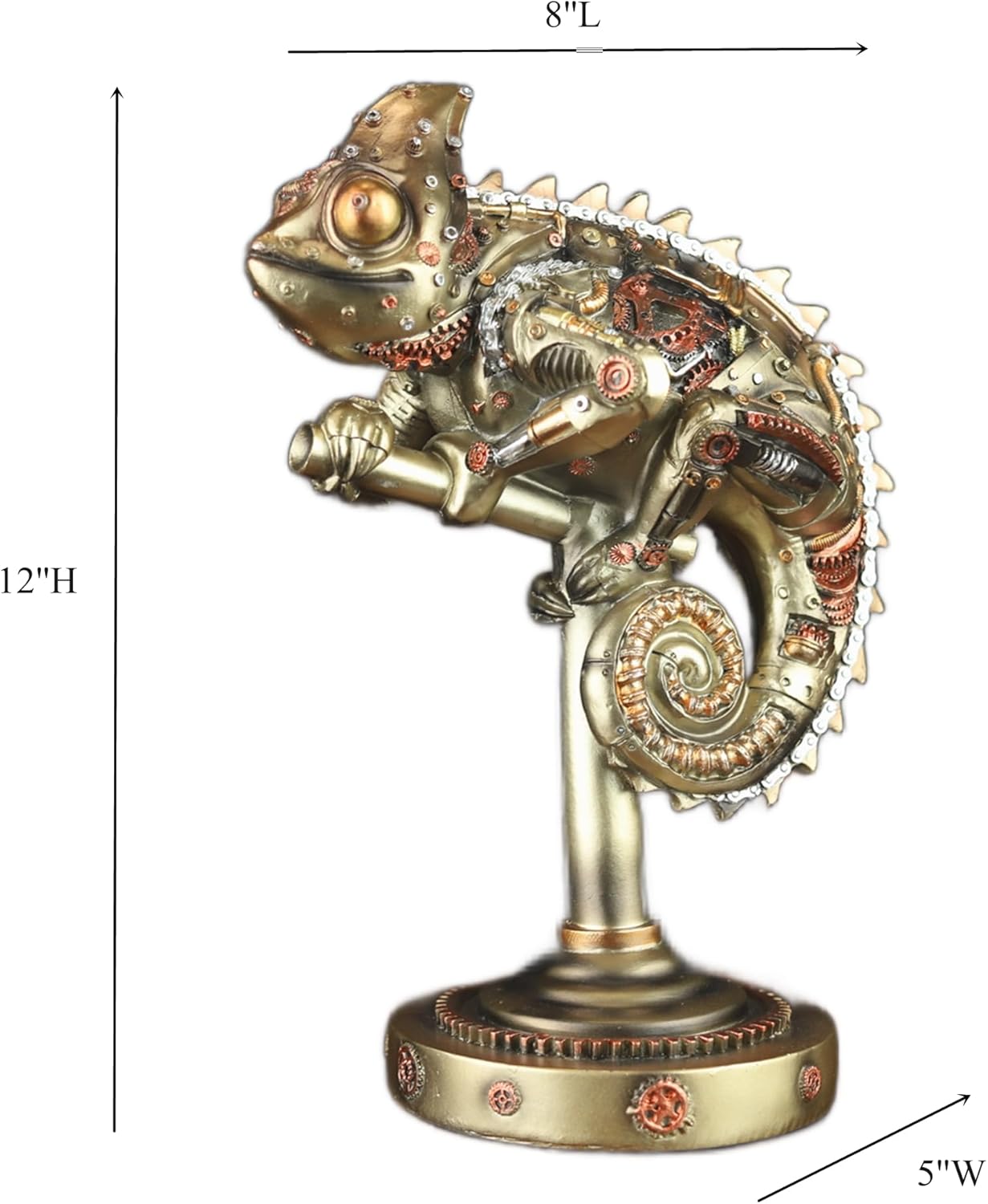 Steampunk Lizard Chameleon Statue Hand Painted Resin Collectible Figurine