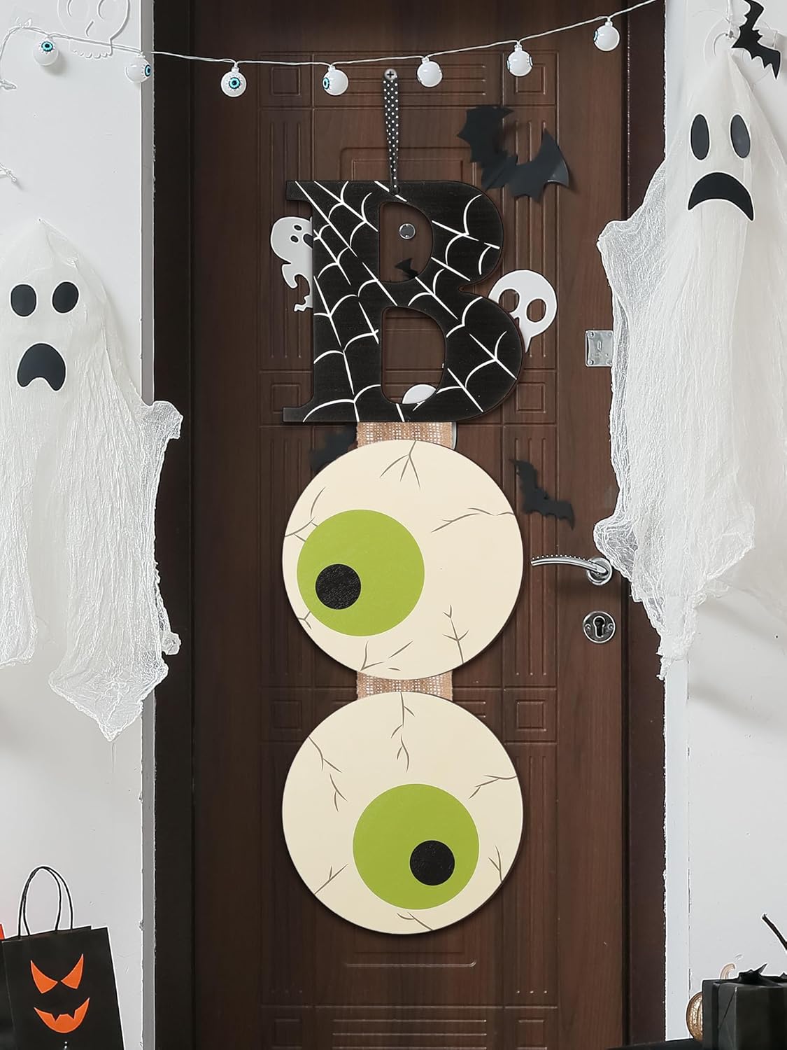 Halloween Boo Door Sign 25x8 Inch Wooden Decor Set