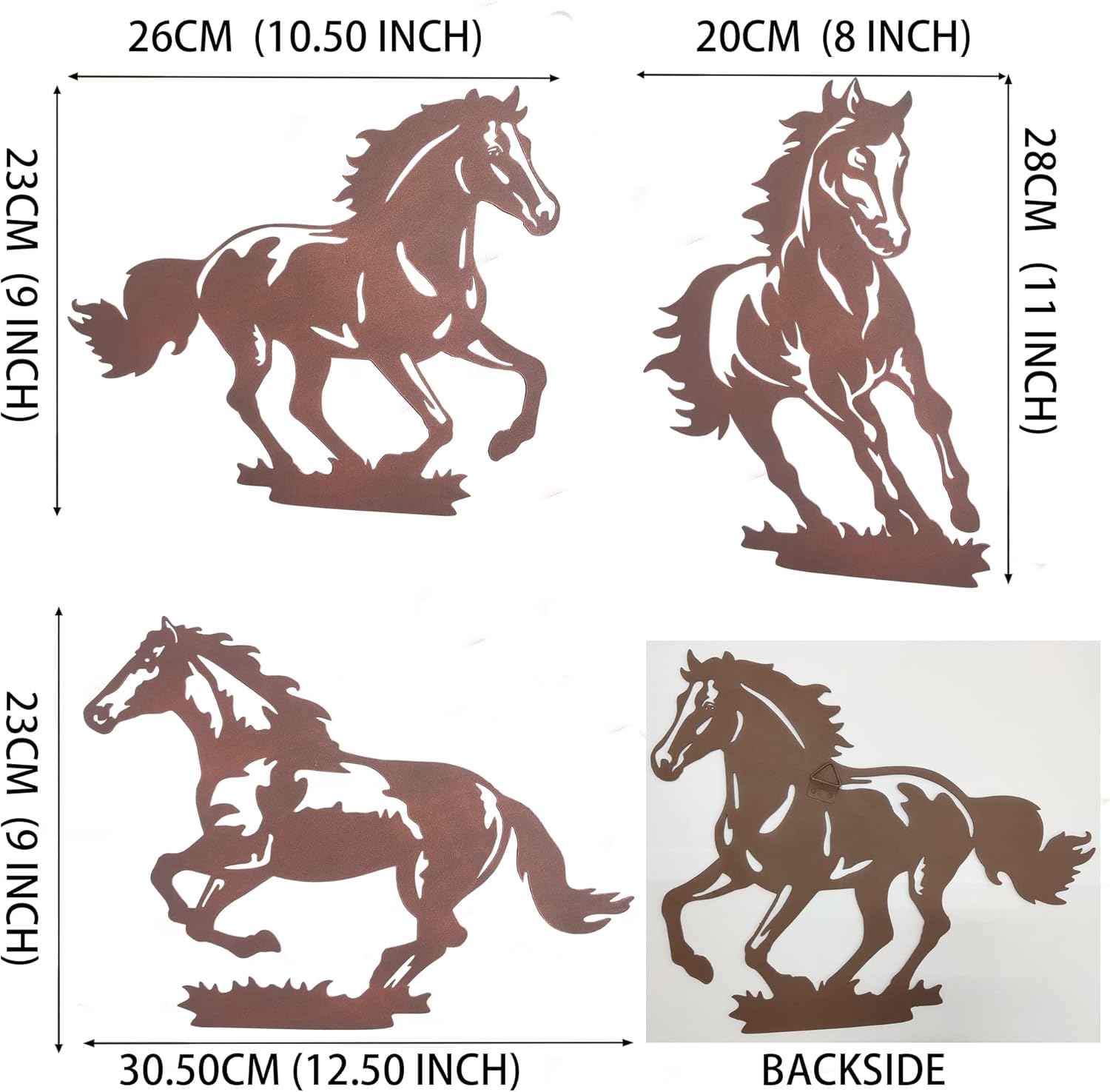 Rustic Metal Horse Wall Art Decor 3 Pack
