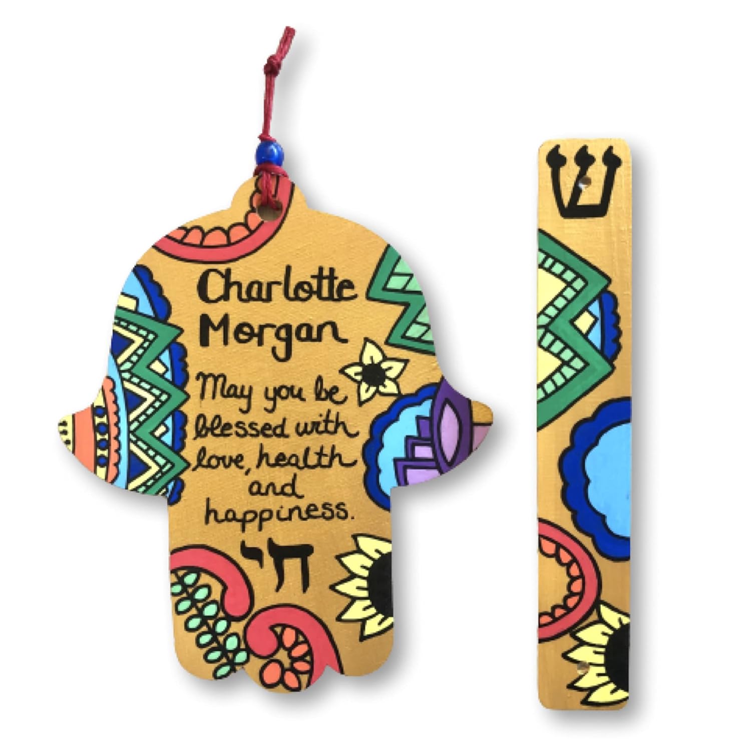 Personalized Hamsa and Mezuzah Jewish Gift Set