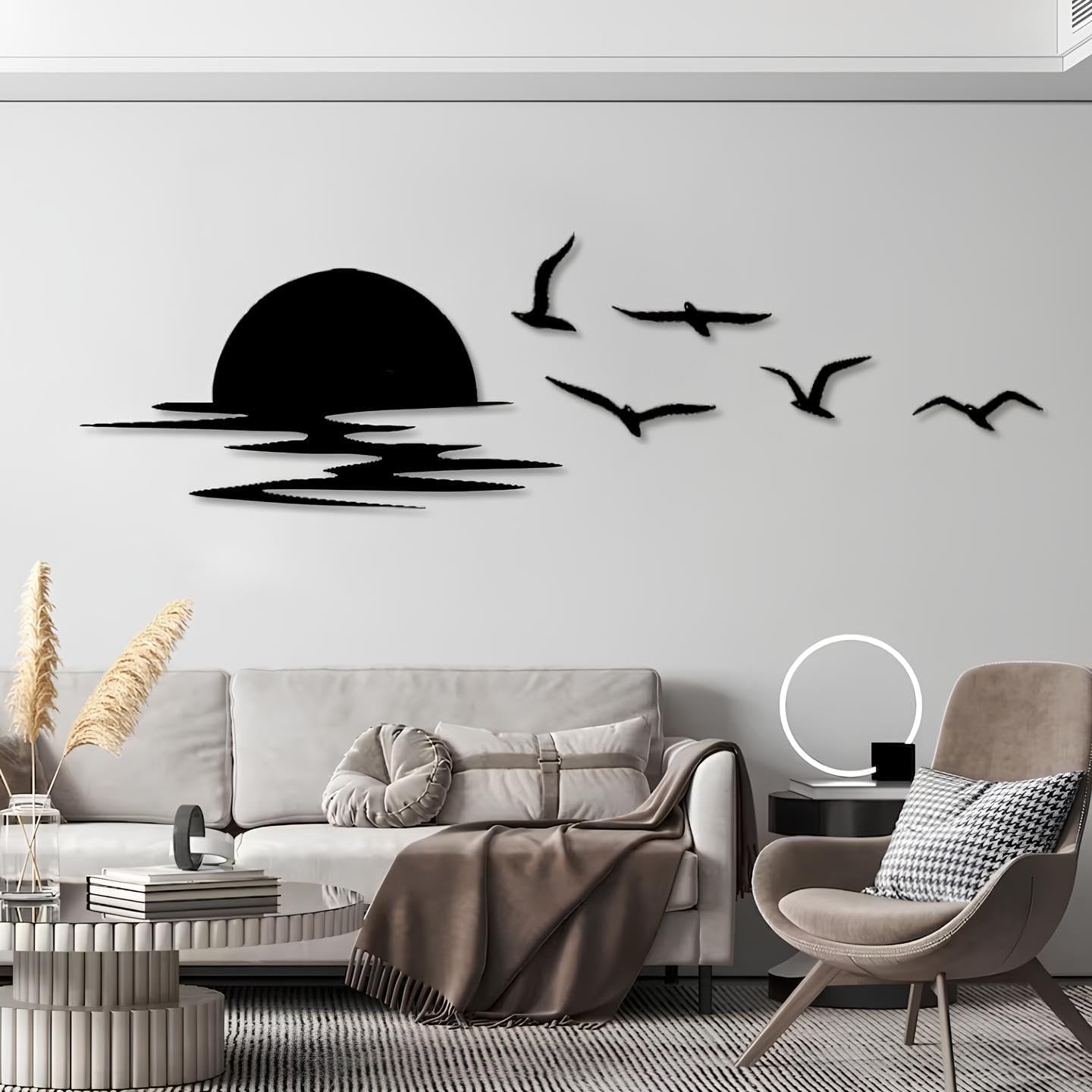 Sunset Scene Metal Wall Art Birds Landscape Decor