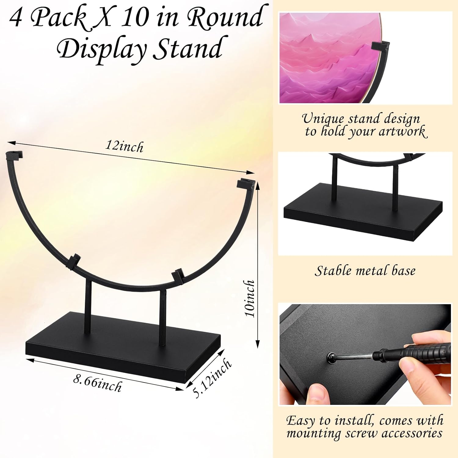 Blulu 4 Pc 12 Inch Round Metal Display Stand Black