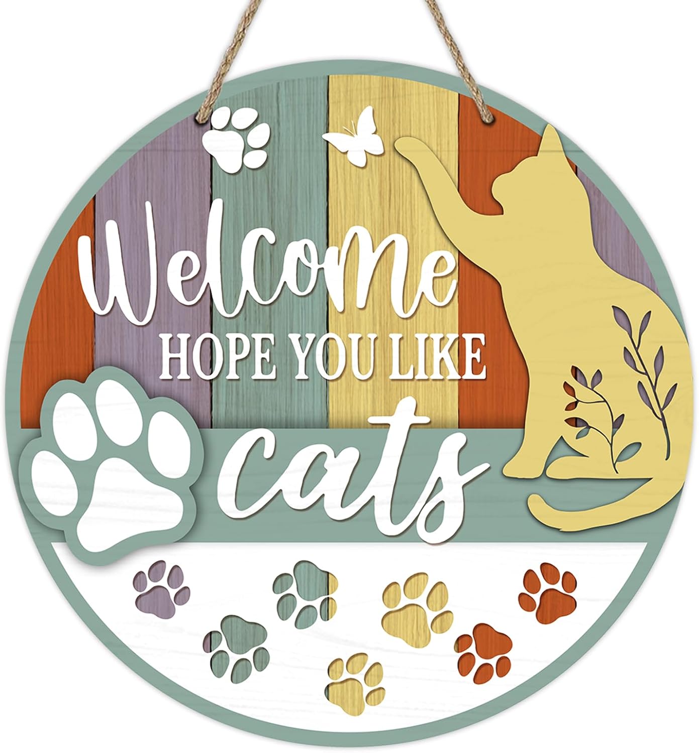 Deroro Welcome Hope You Like Cats Front Door Sign