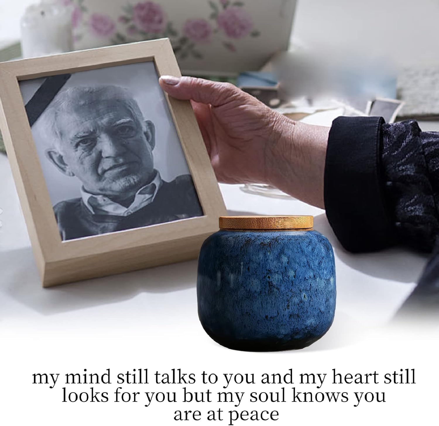 Small Blue Ceramic Urn for Ashes - 25 Inch Mini Memorials