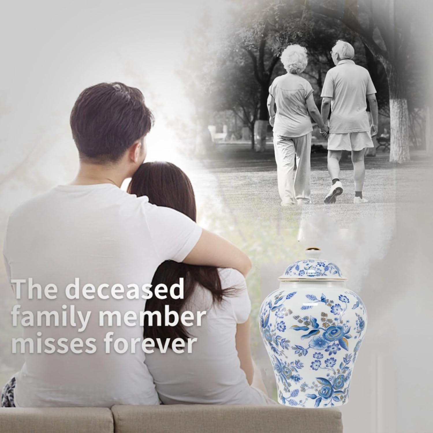 8 Inches Blue Rose Ceramic Urn for Female Keepsake