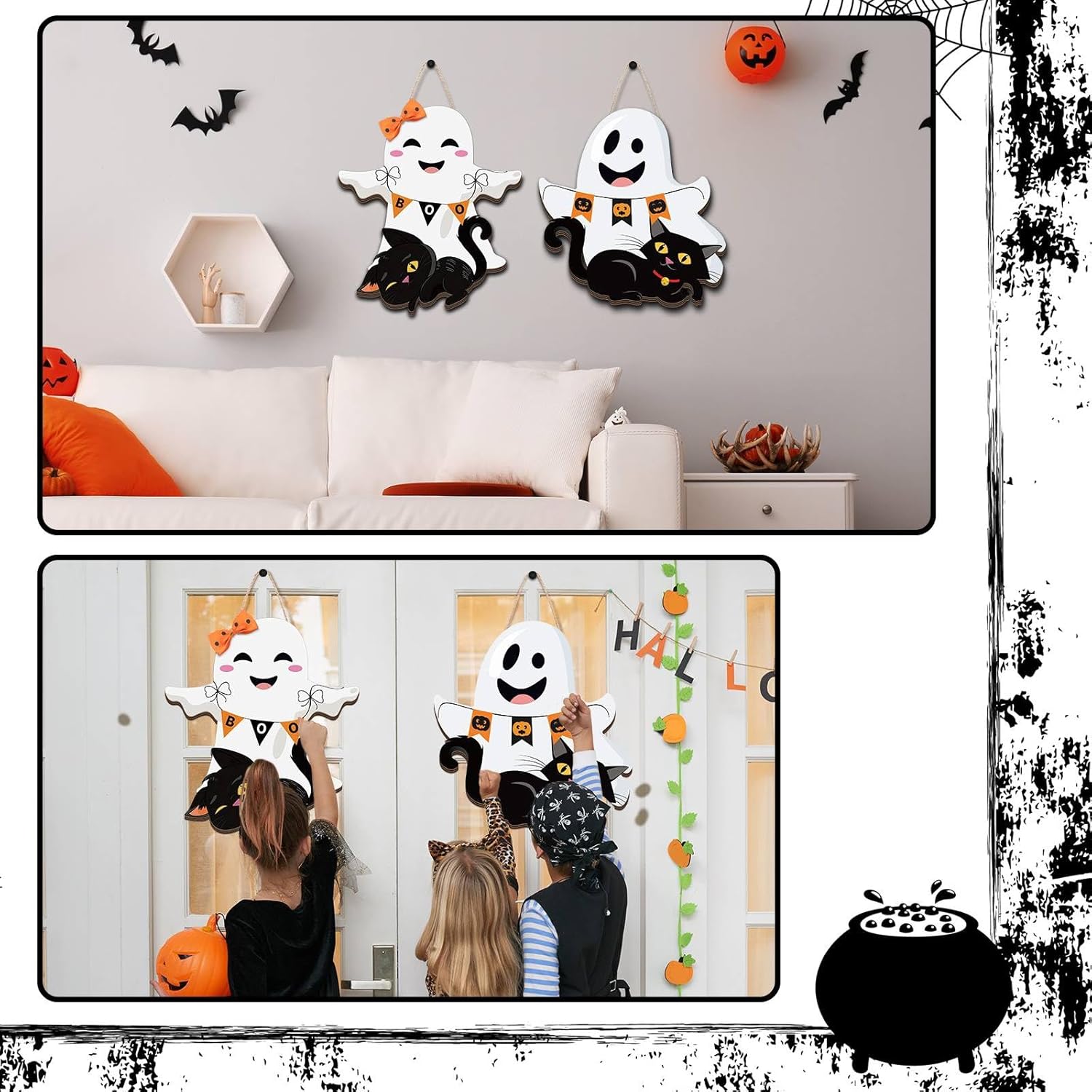 Leinuosen Halloween Ghost Witch Door Sign Decorations