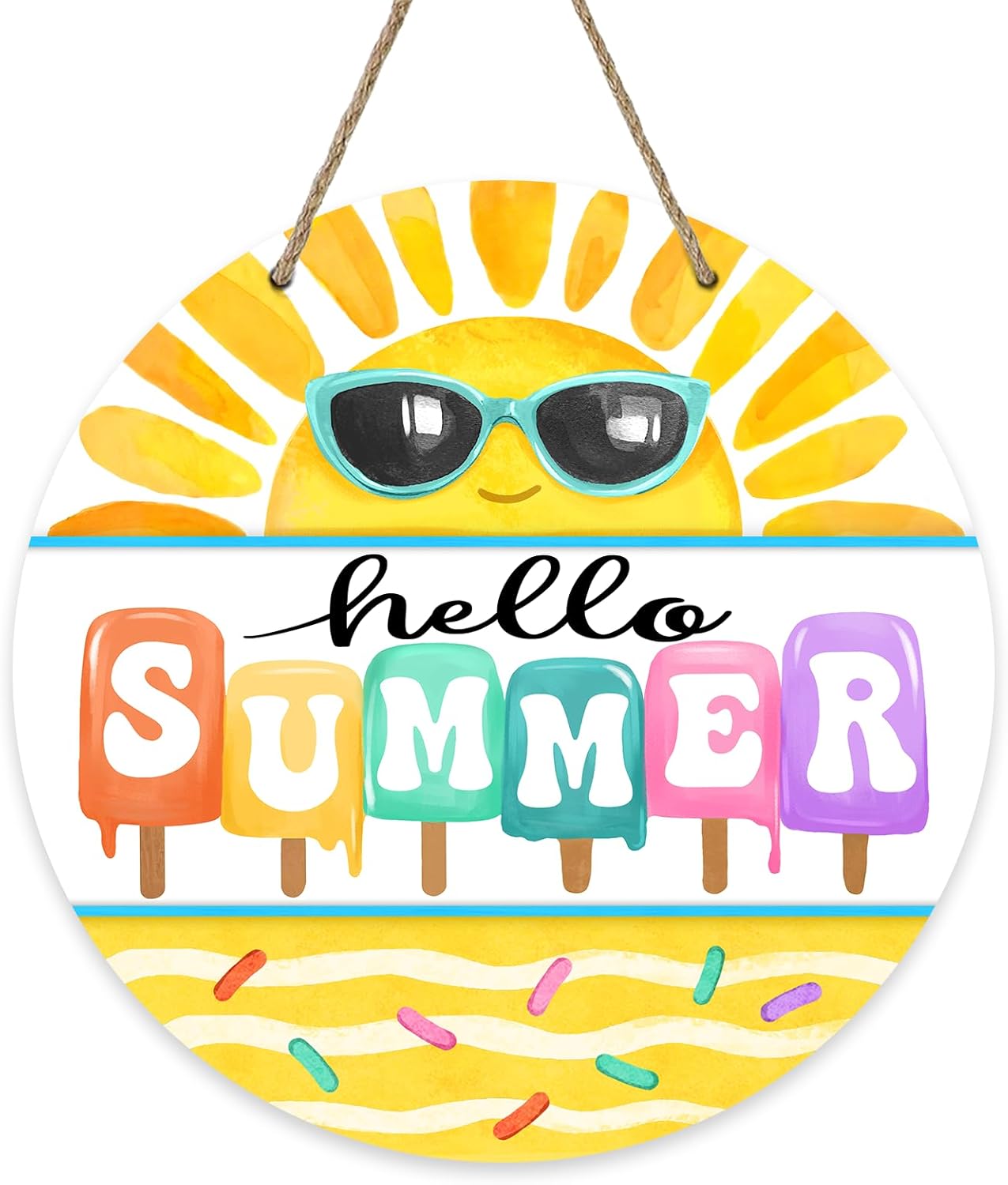 Hello Summer Sun Popsicle Sunglasses Door Sign