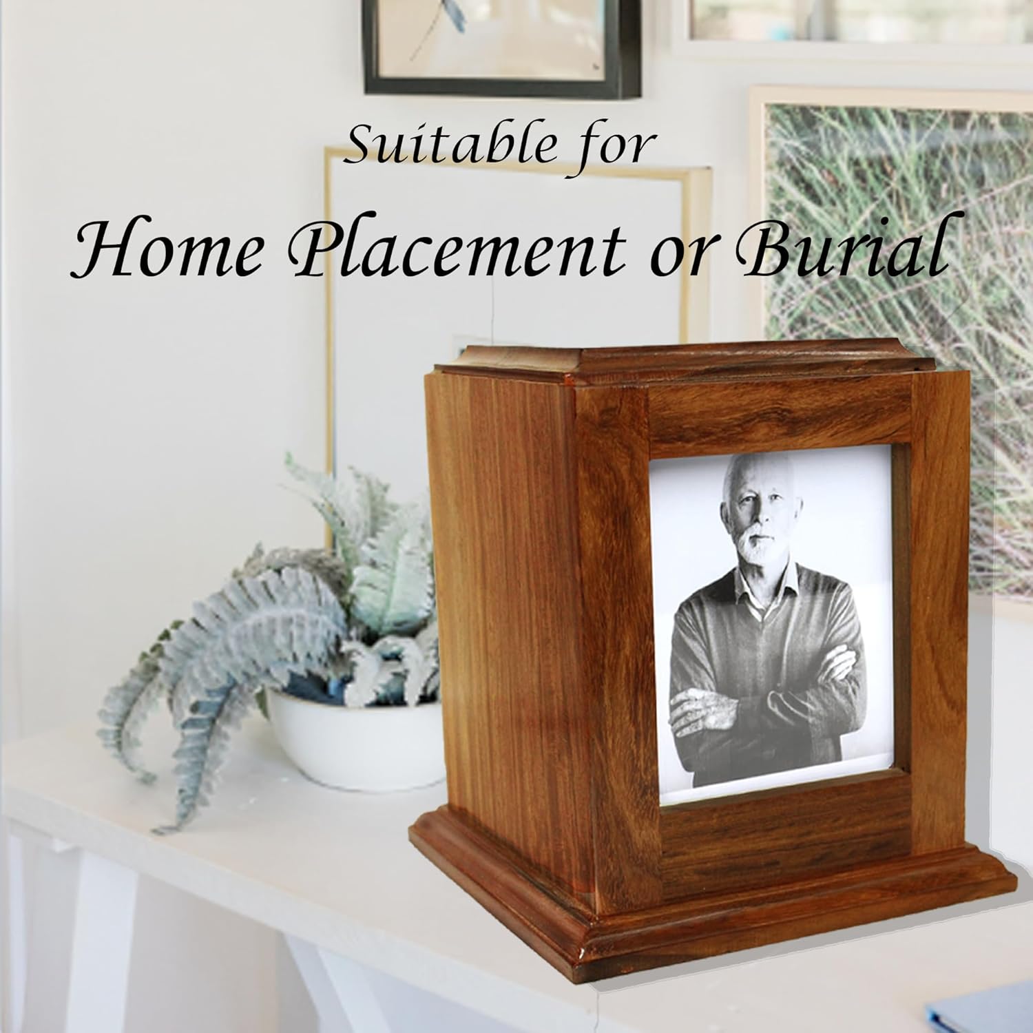 Elegant Medium Rosewood Cremation Urn with Photo Frame