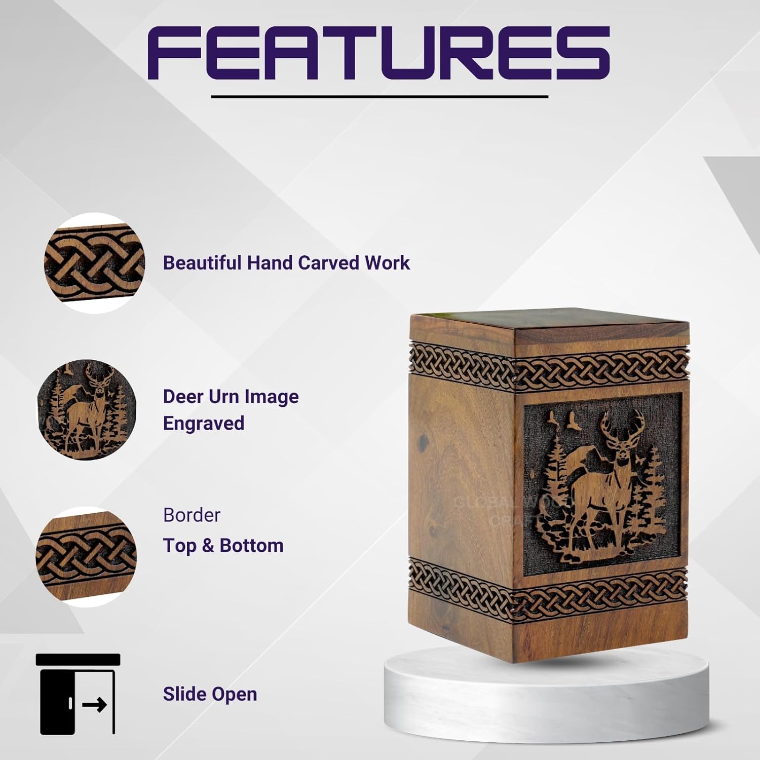 Handmade Rosewood Deer Urn Small 40 Cubic Inches