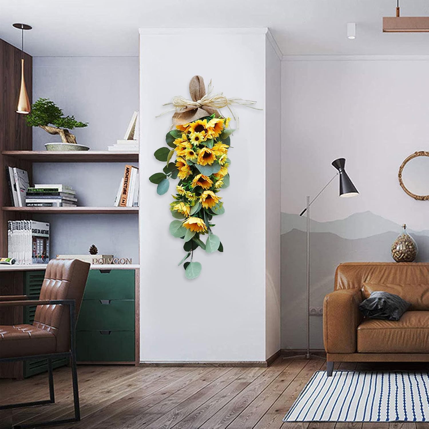 Artificial Sunflower Teardrop Swag for Front Door Decor