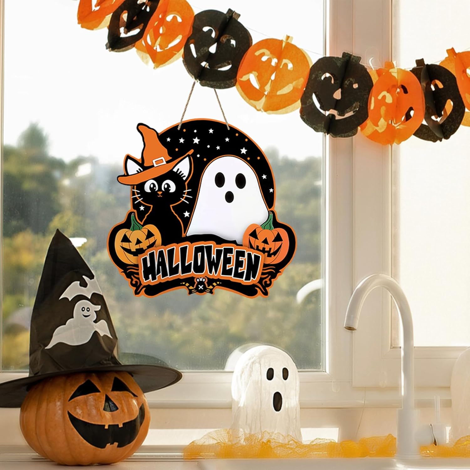 Bolisom Halloween Door Wreath Sign Decor