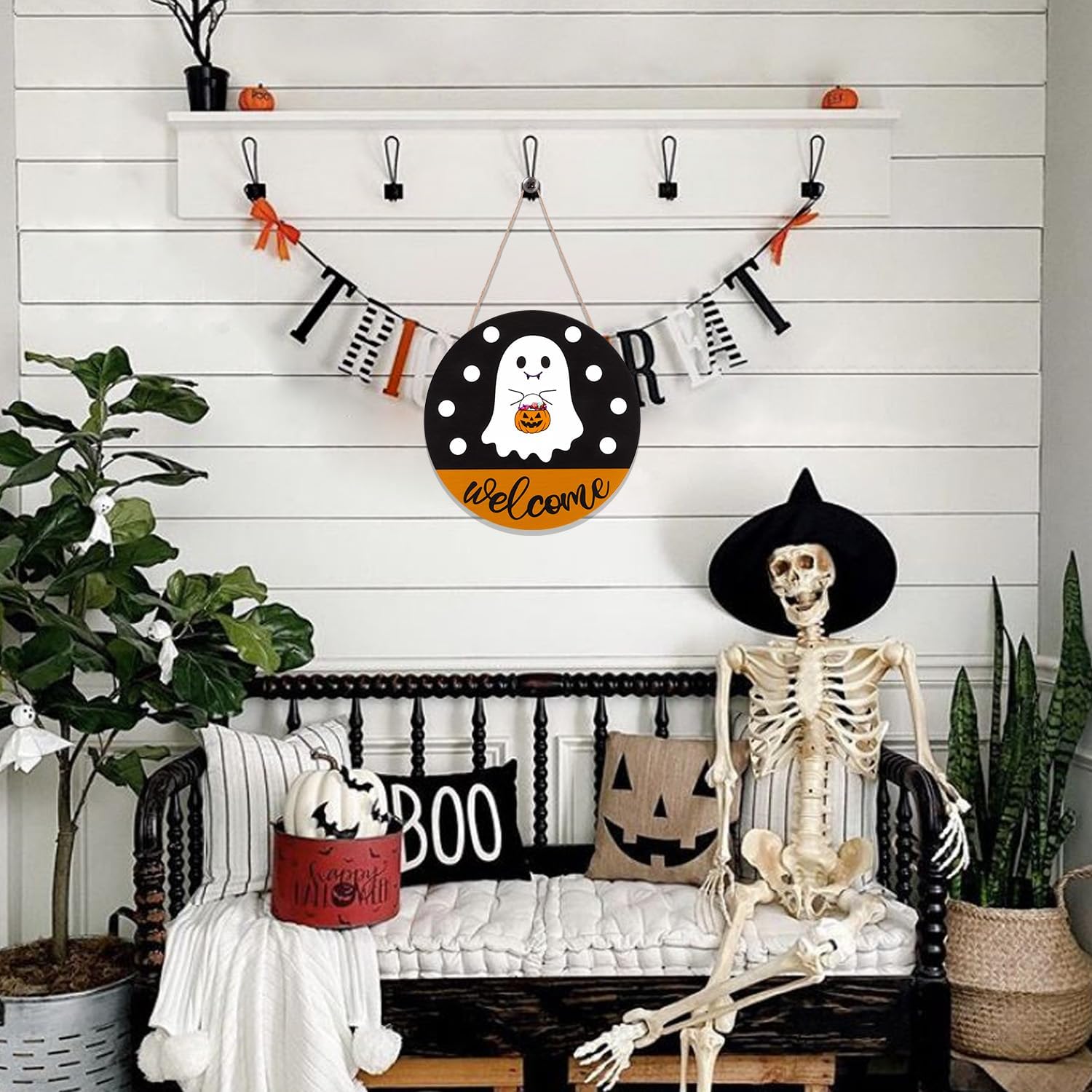 Halloween Door Hanging Ghost Welcome Sign Decor