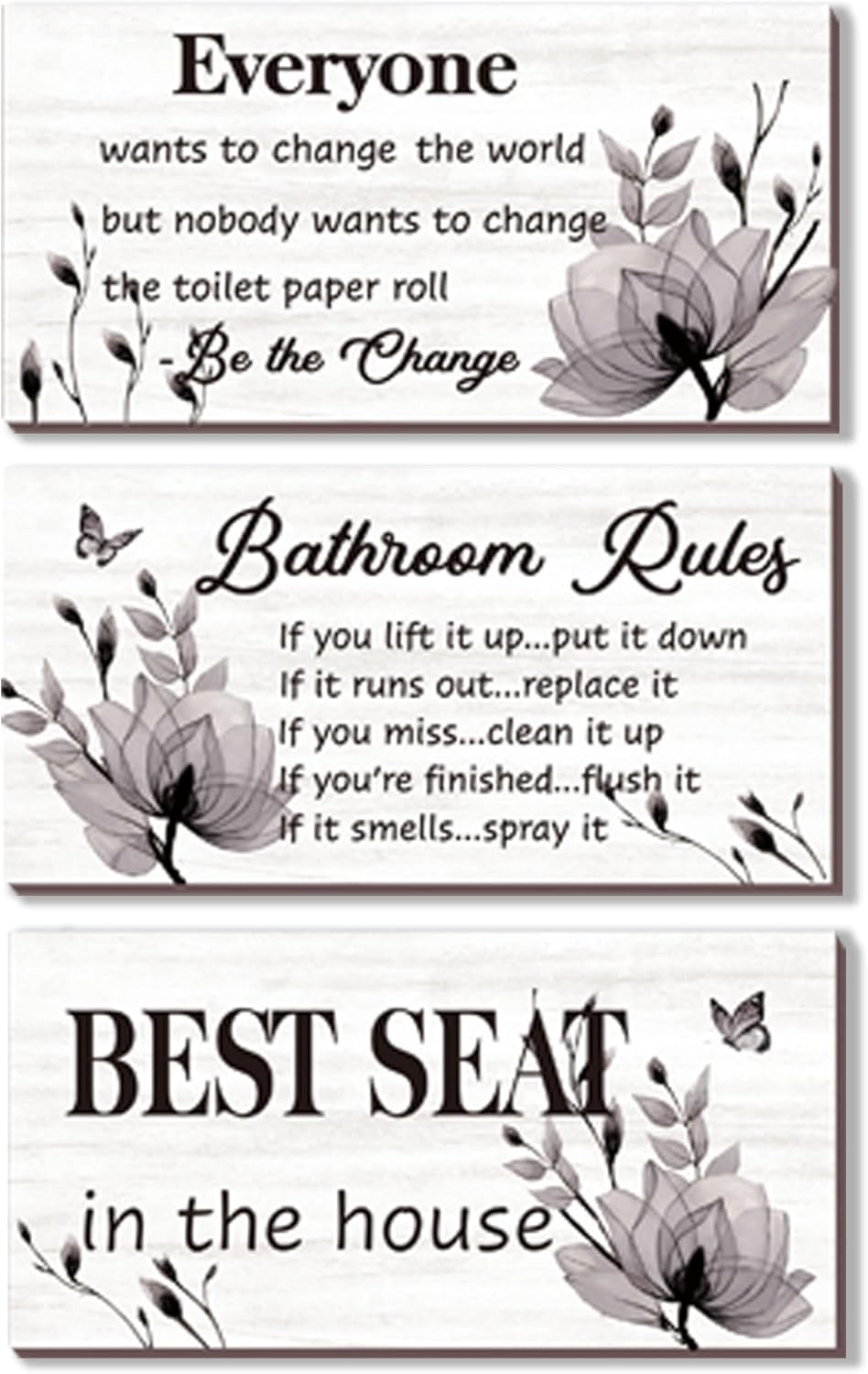 DONFENTHY 3 Pcs Black Wall Art - Rustic Farmhouse Bathroom Rules Signs