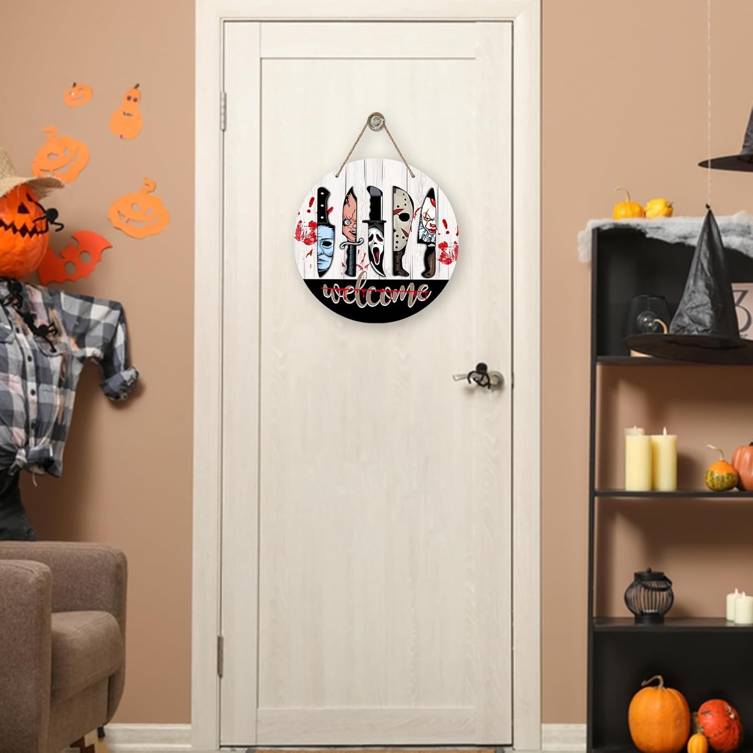 Welcome Halloween Knife Front Door Sign