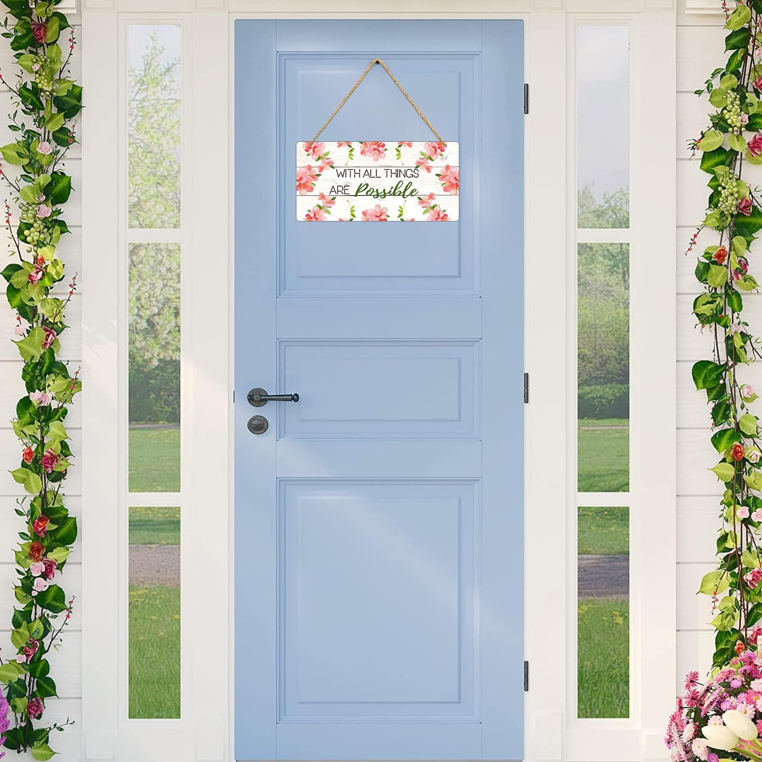 Welcome Wreath Door Hanger with God All Things Are Possible Sign