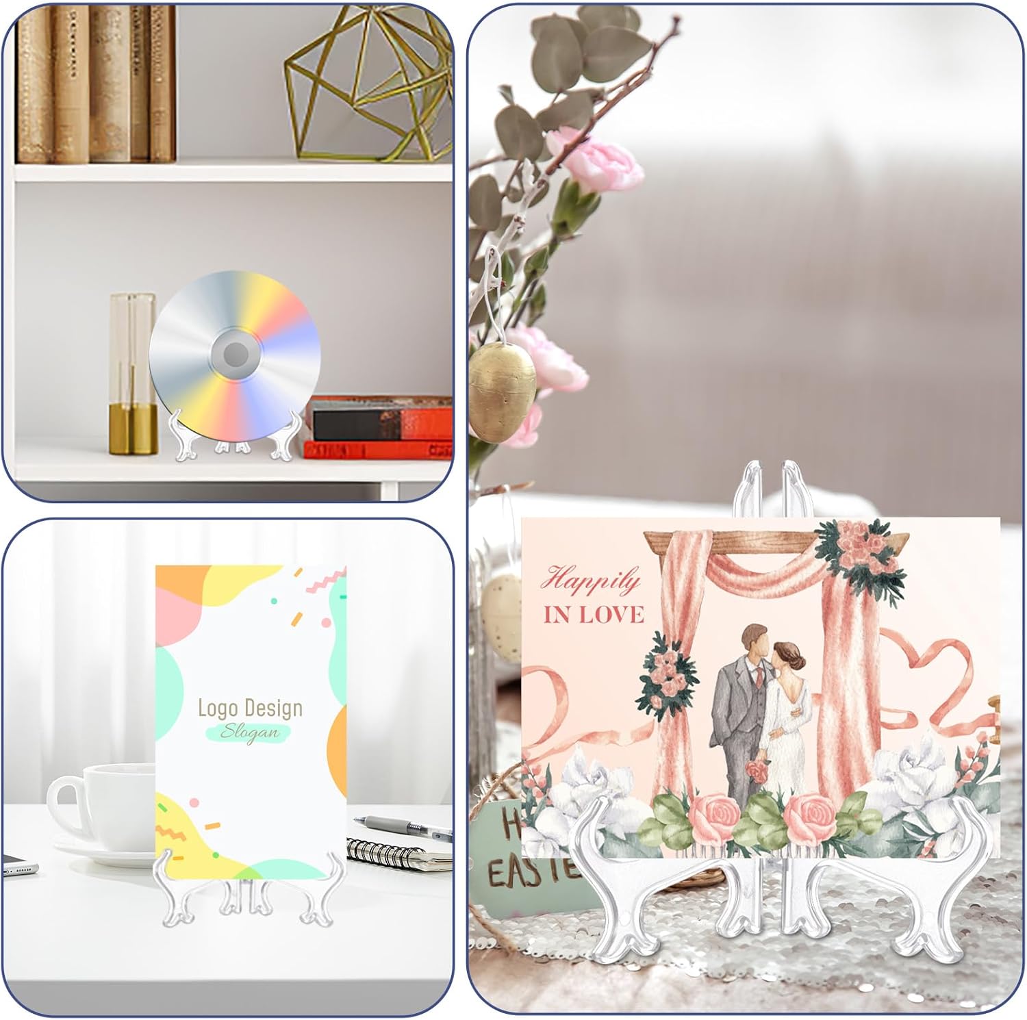 4 Pcs Clear Acrylic Easels for Displaying Photos and Art