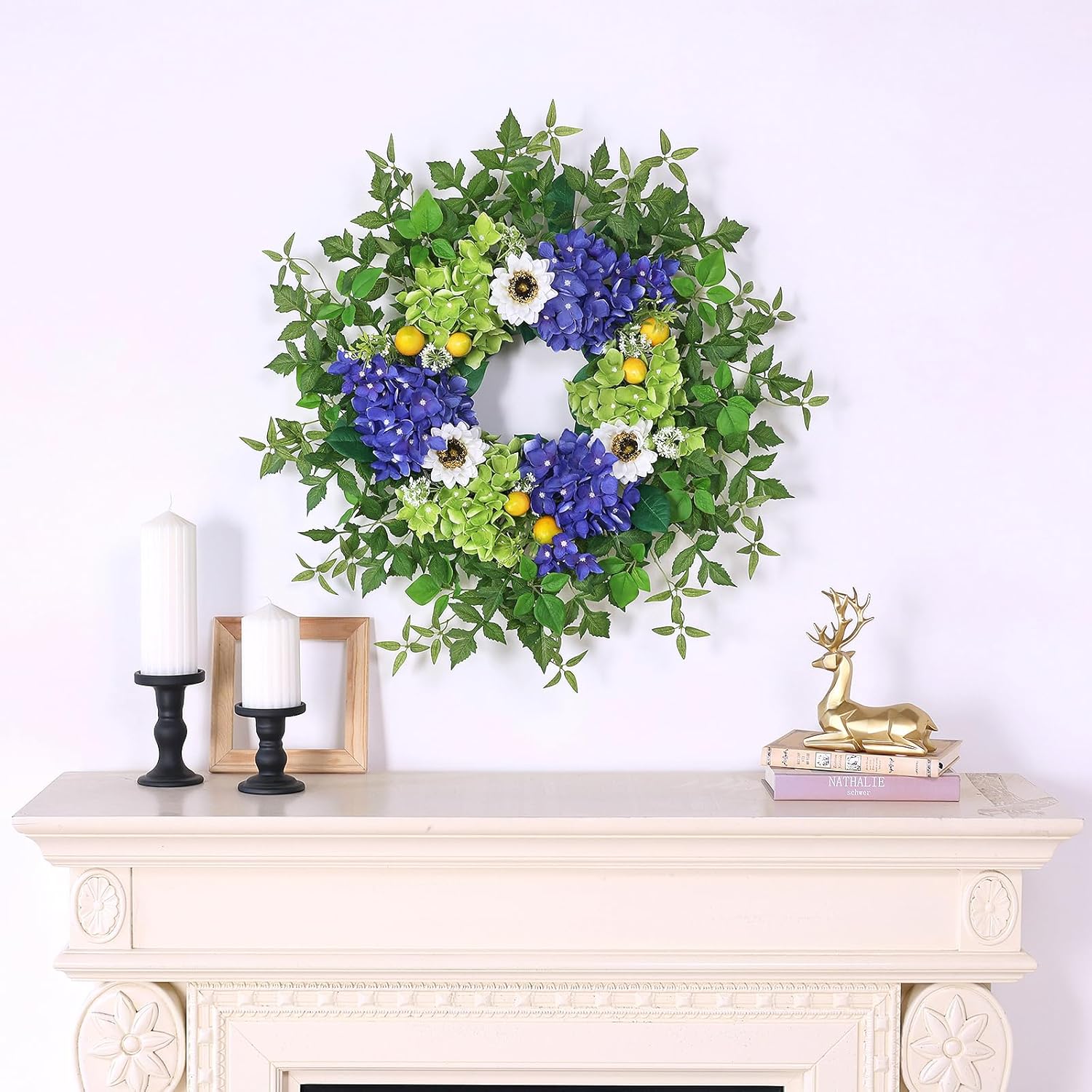 26 Inch Hydrangea Wreath for Front Door Decor