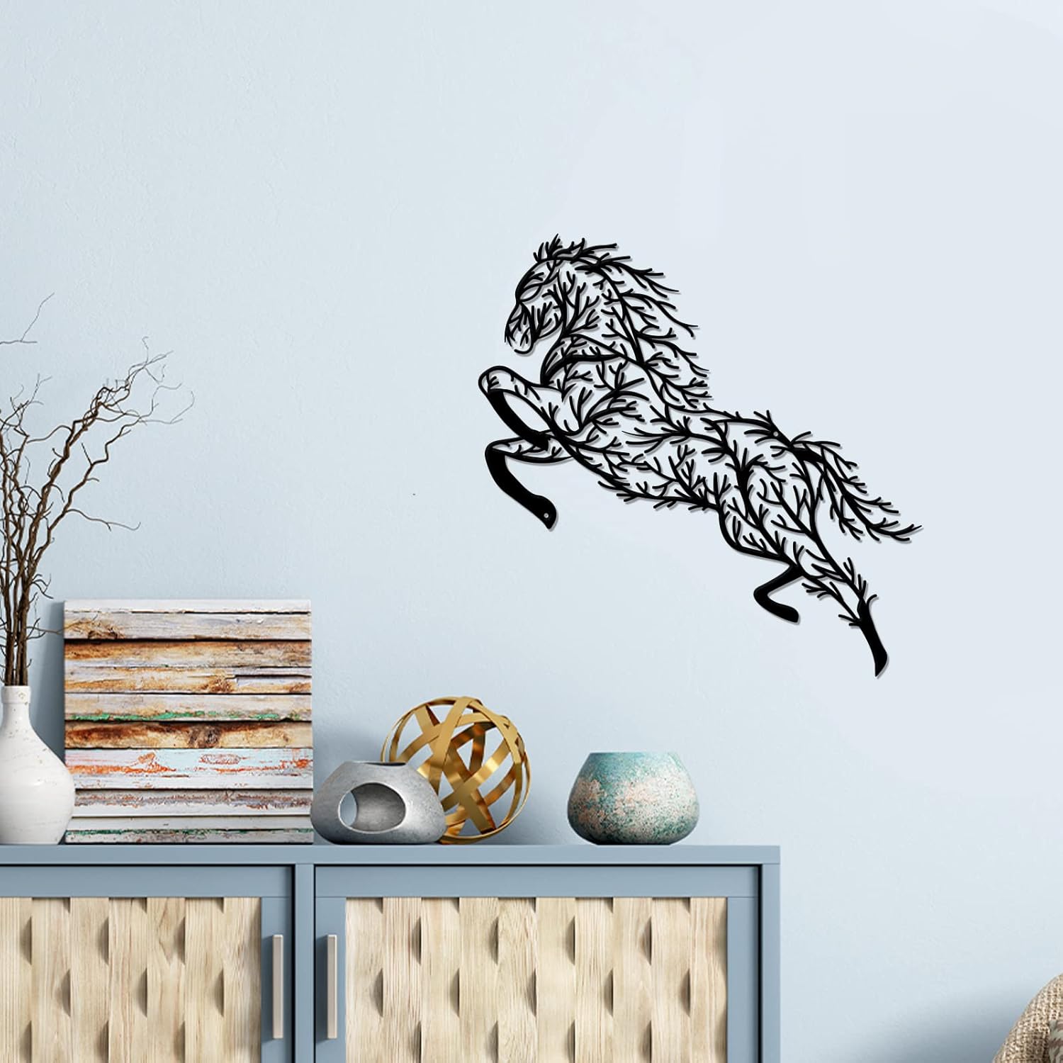 Nbeads Horse Metal Wall Art Decor Tree Branch Silhouette
