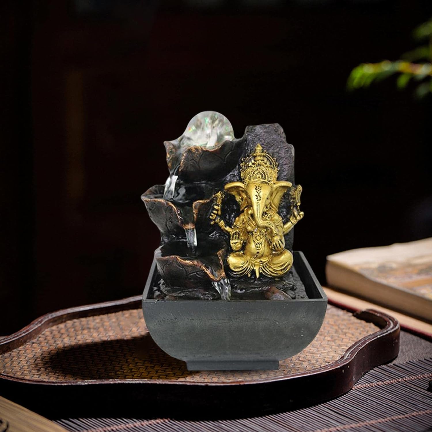 Ganesha Water Feature Statue Elephant Decor for Meditation Space