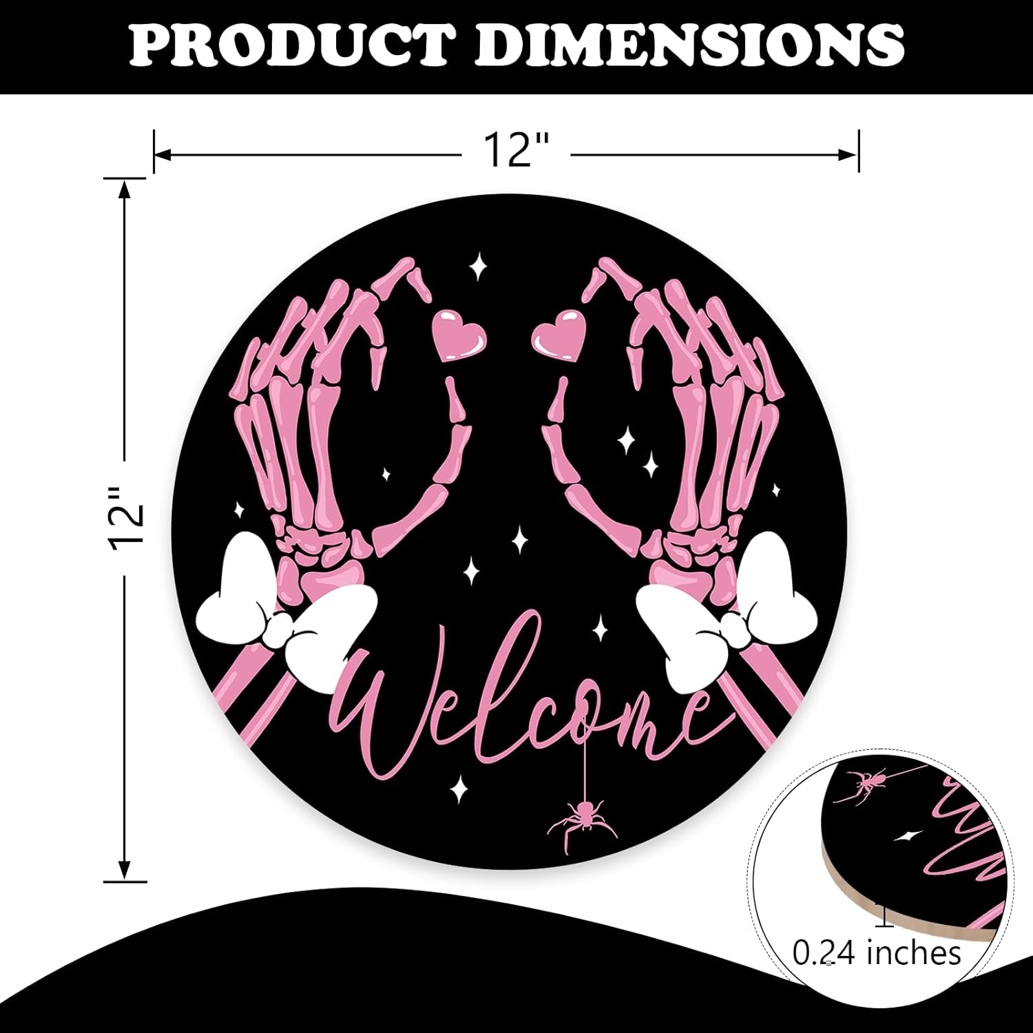 Welcome Halloween Gothic Pink Skeleton Hands Front Door Sign
