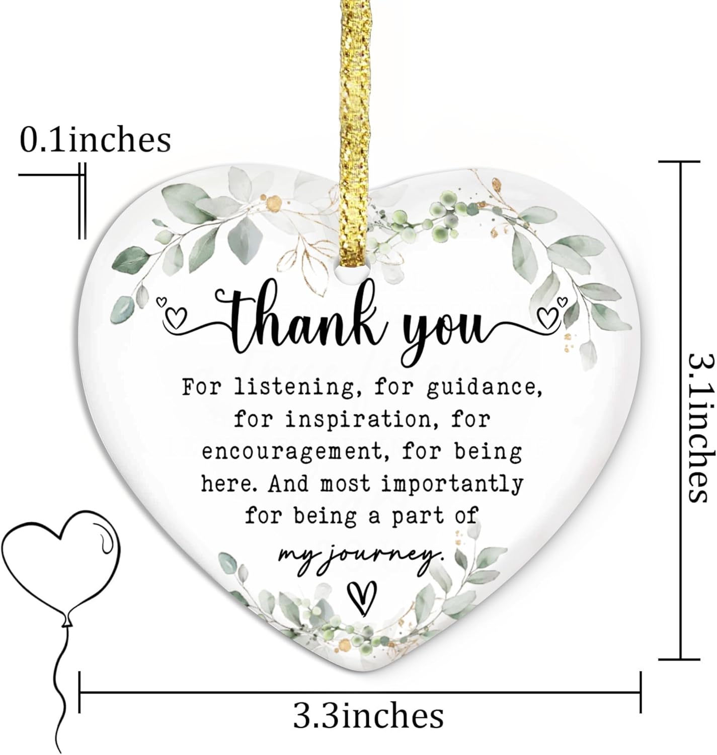 Gossby Heart-Shaped Thank You Ceramic Ornament