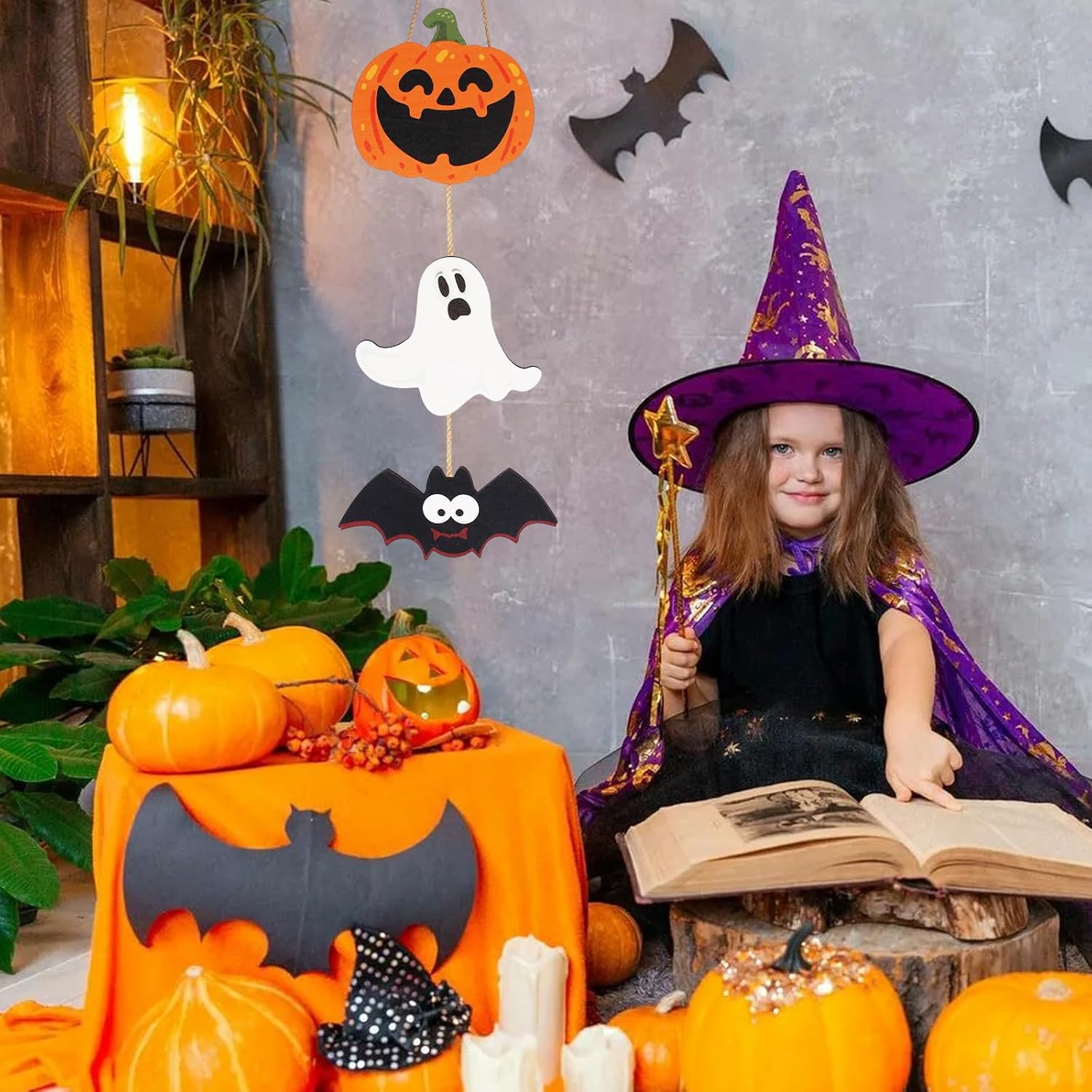 2Pack Halloween Door Sign Decorations Wooden Hanging Trio Set
