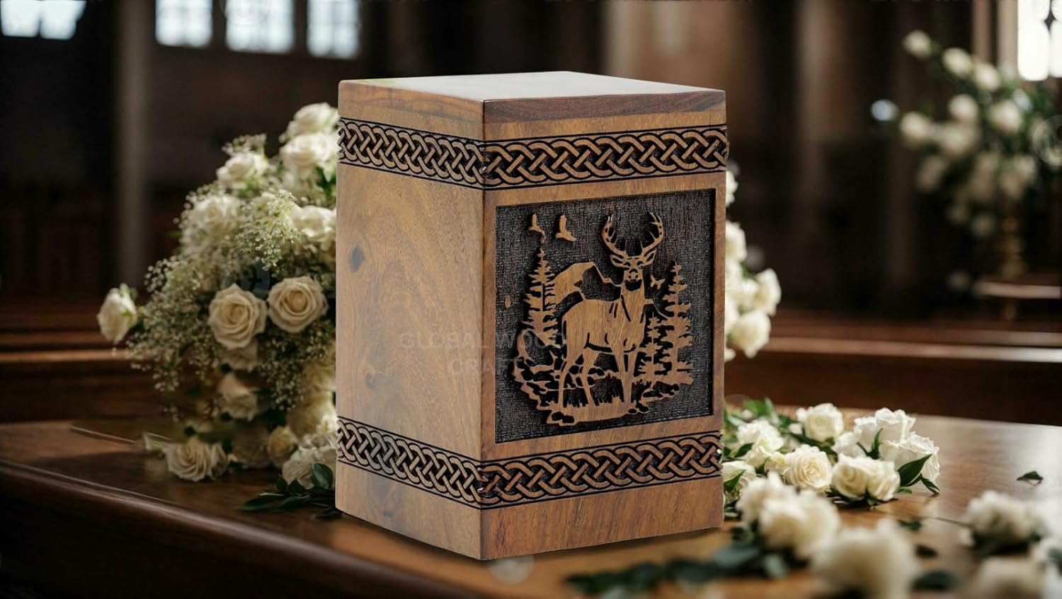 Handmade Rosewood Deer Urn Small 40 Cubic Inches