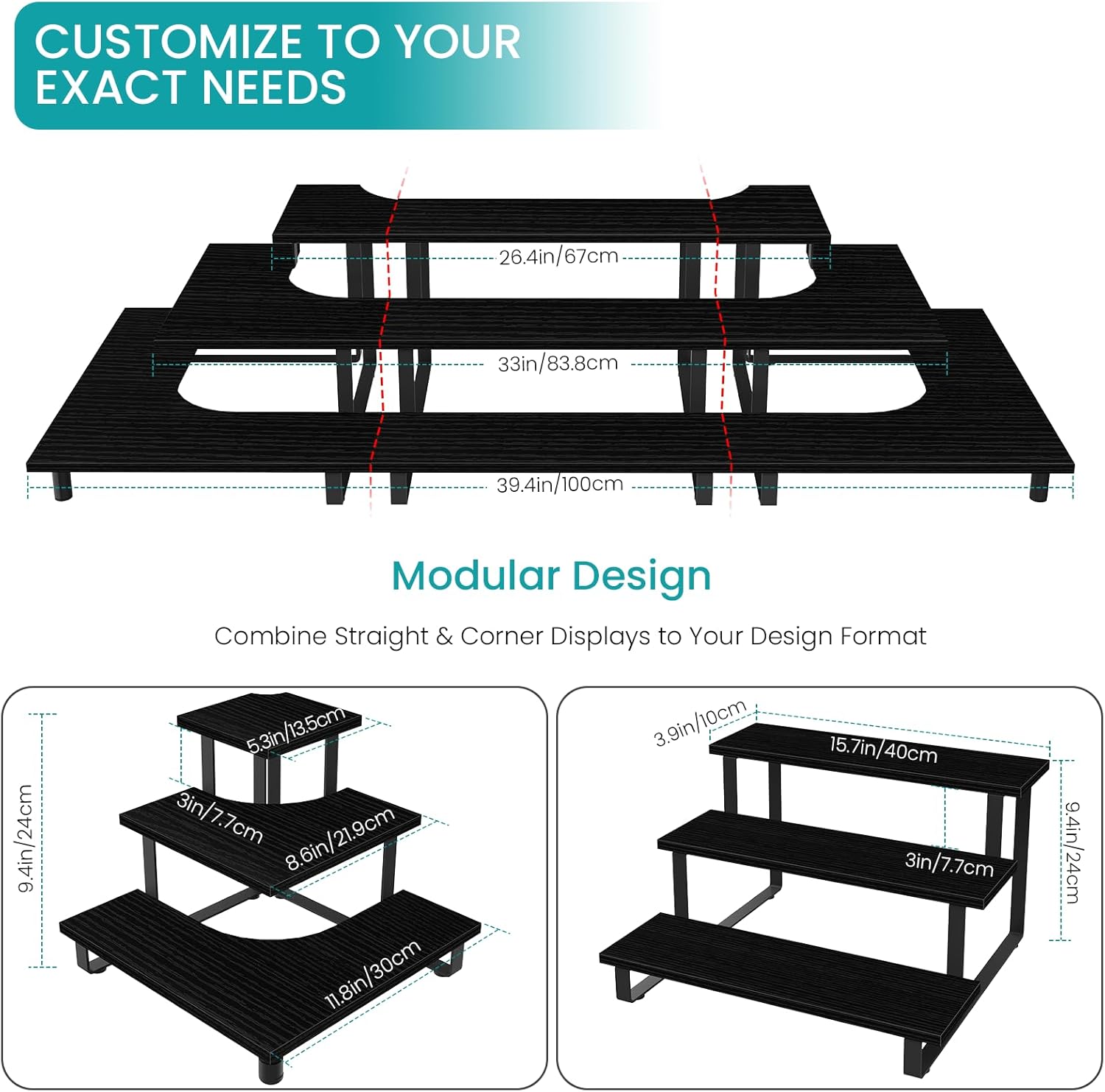 ELITEROO 3 Tier Wooden Display Riser Stand Black